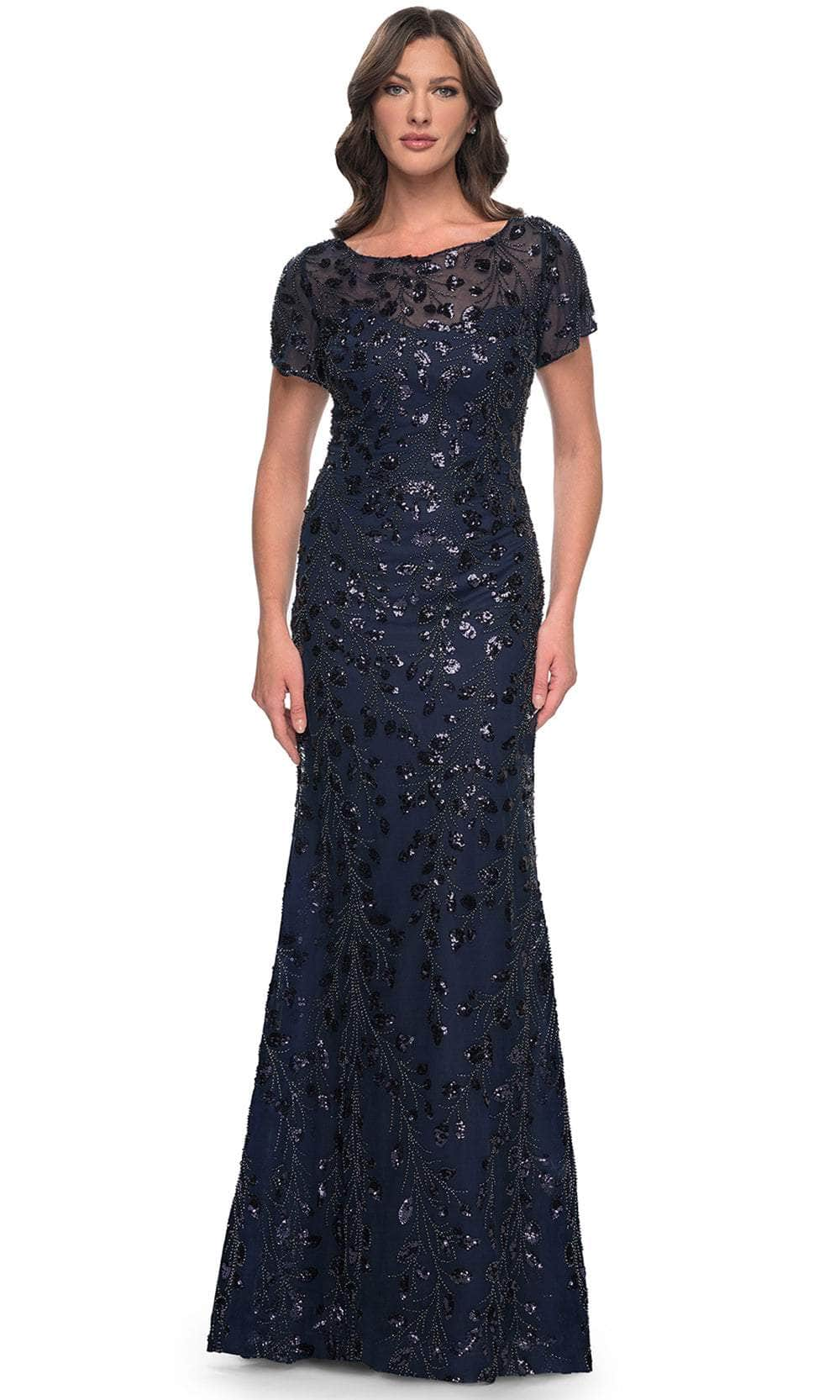 Image of La Femme 30877 - Beaded Short Sleeve Long Dress