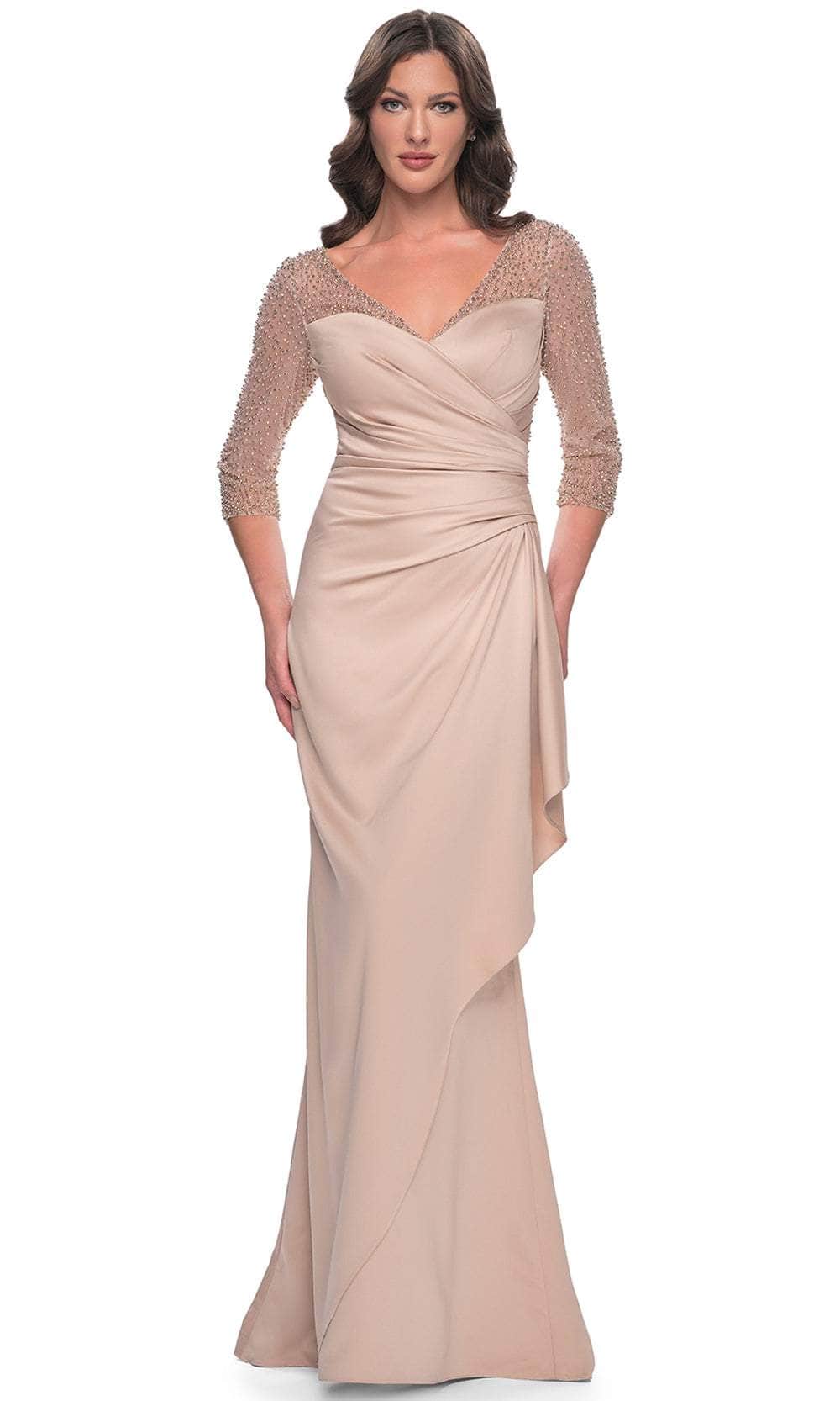 Image of La Femme 31011 - Illusion Satin Evening Gown