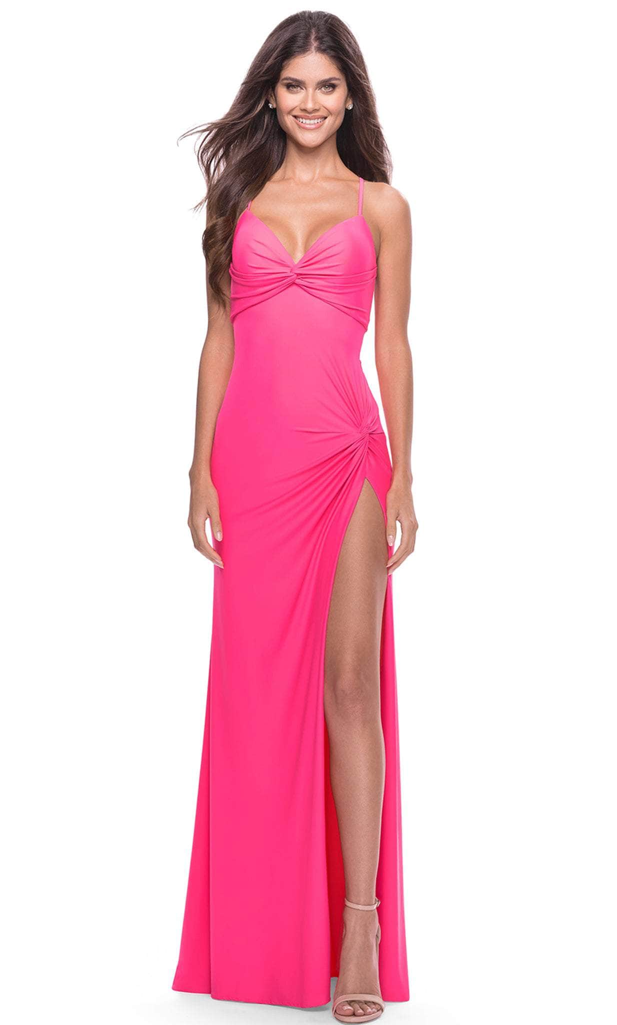 Image of La Femme 31446 - Twisted Knot V-Neck Long Prom Dress