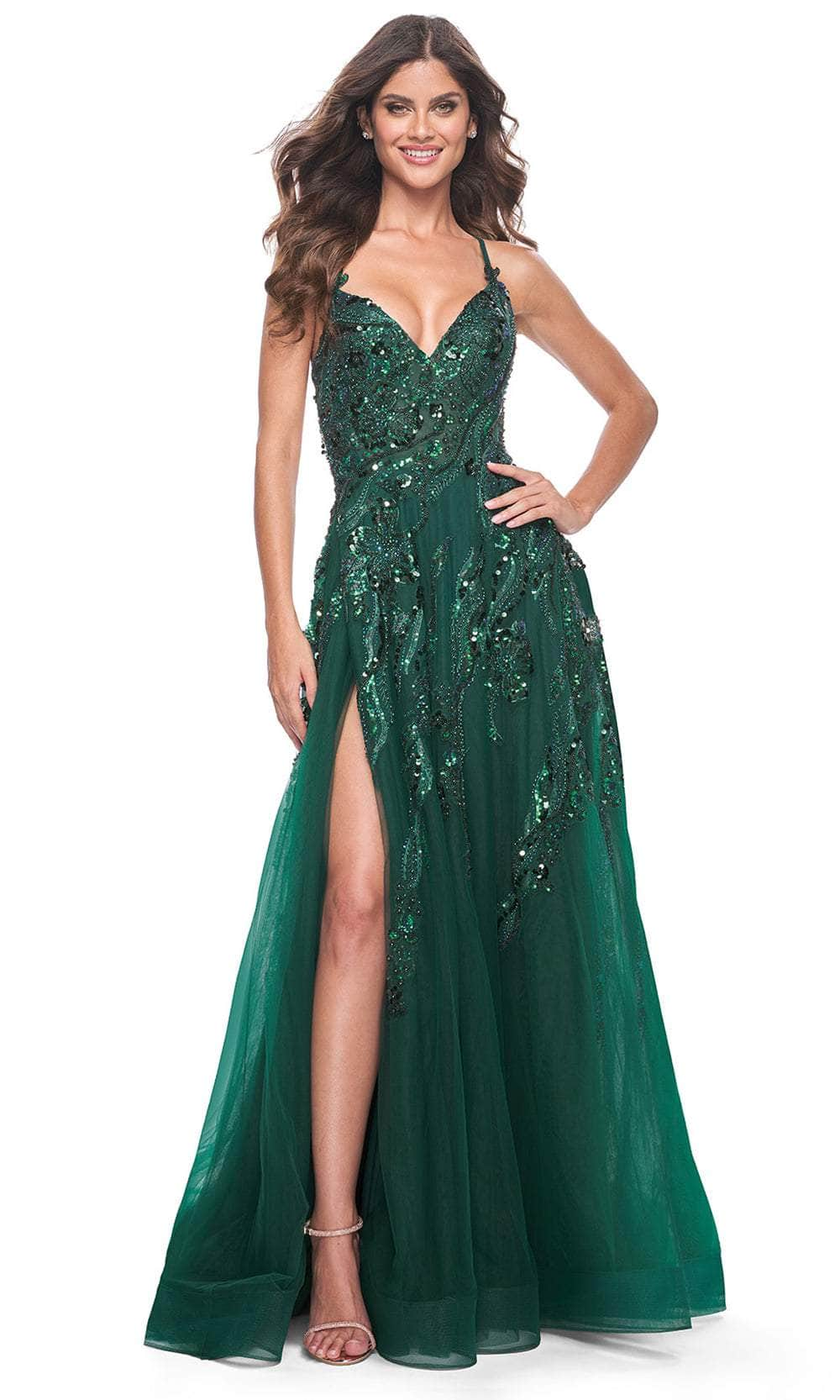 Image of La Femme 32346 - Beaded V-Neck Prom Gown