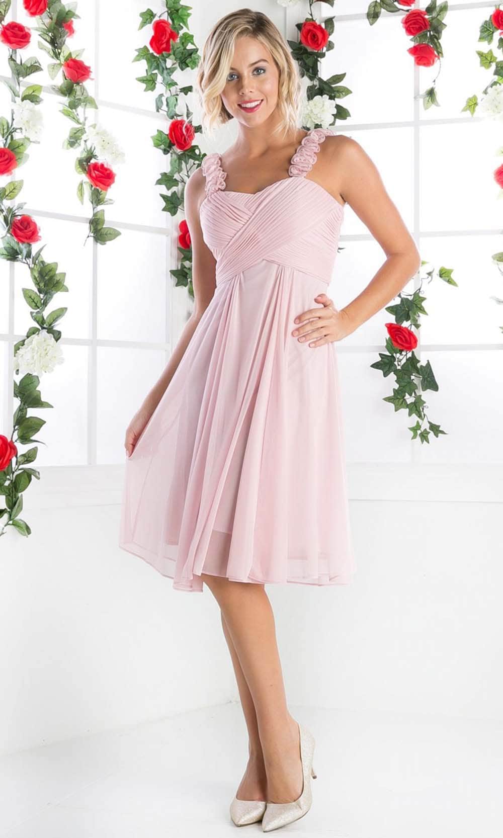 Image of Ladivine 3801 - Floral Strap Empire Waist A-Line Dress