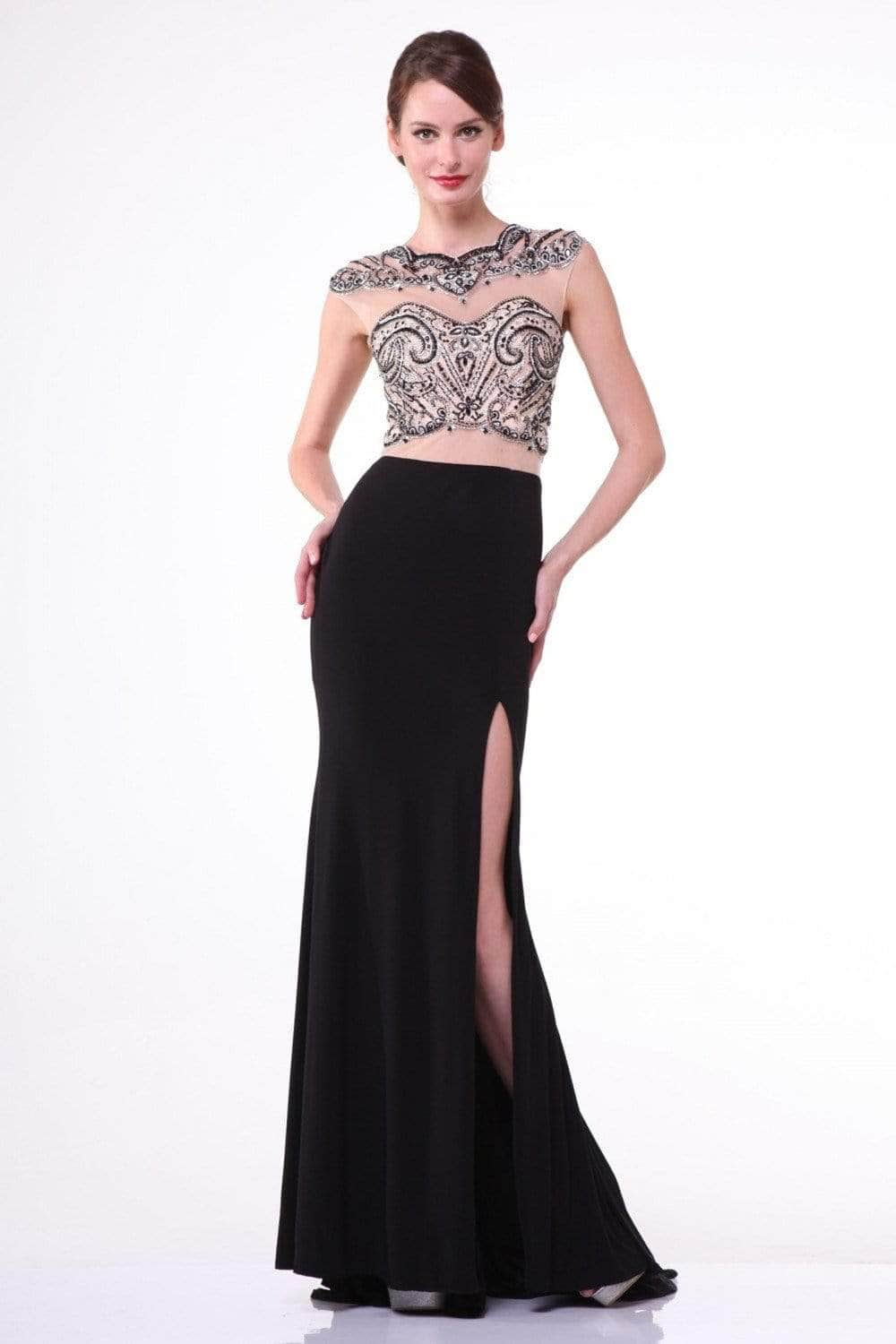 Image of Ladivine 8786 - Beaded Illusion Sheath Dress