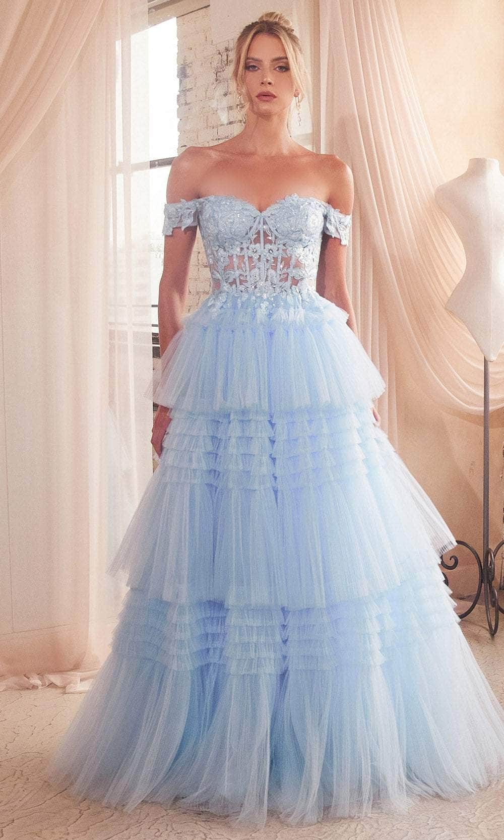 Image of Ladivine 9315 - Off-Shoulder Embroidered Corset Ballgown