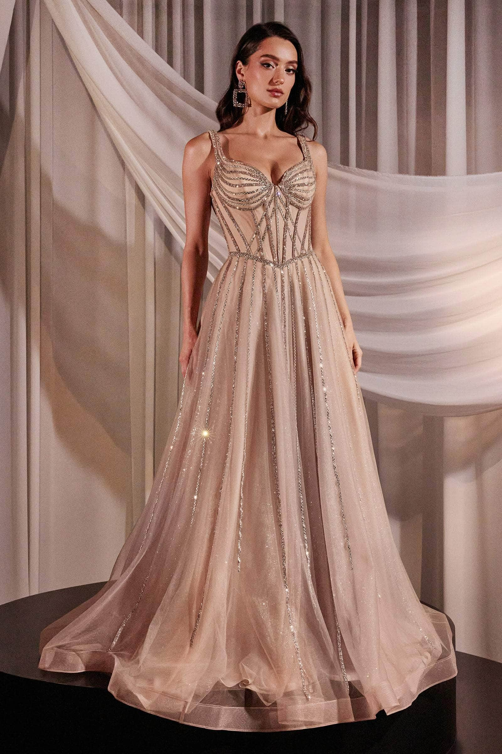 Image of Ladivine CD849 - Glitter Tulle Evening Gown