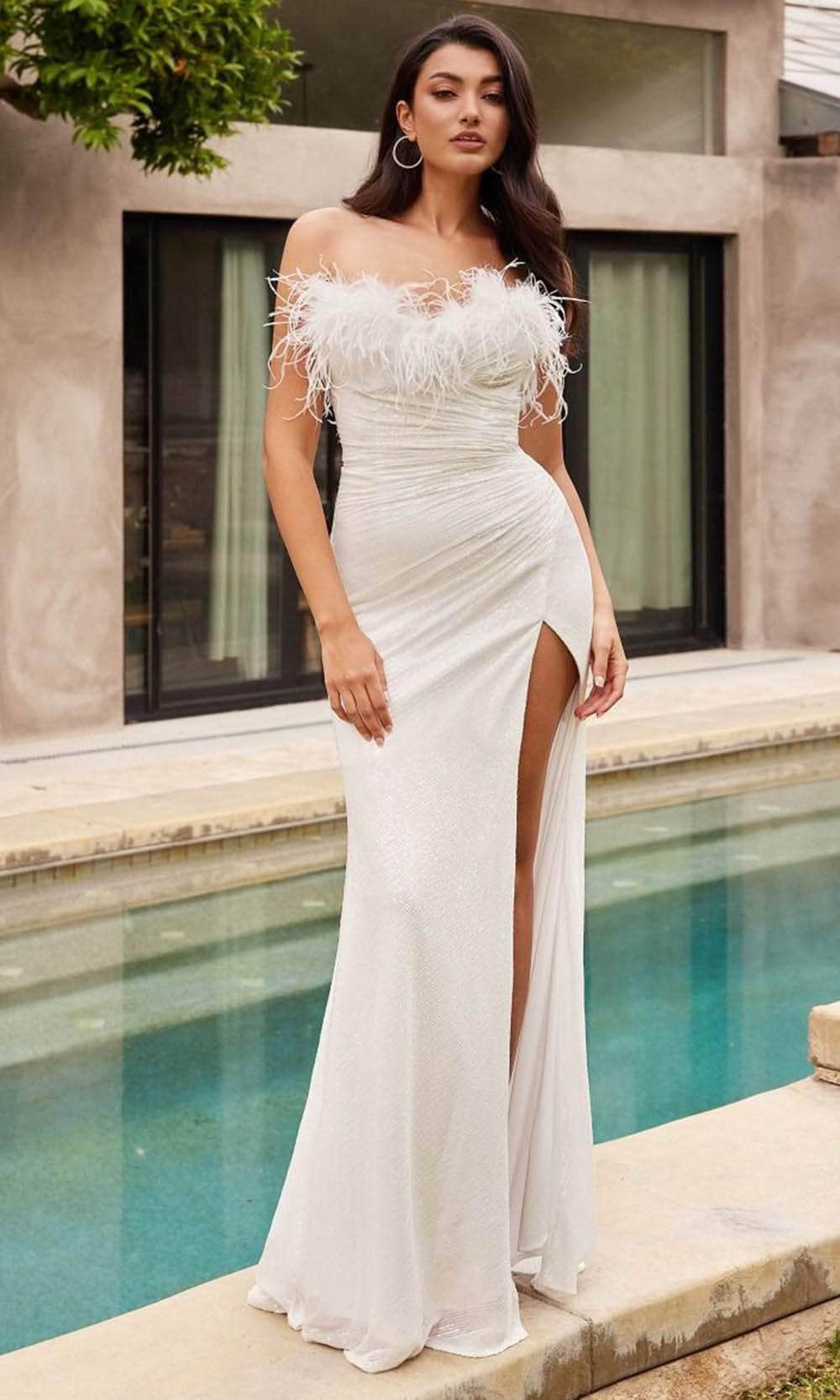 Image of Ladivine CH147W - Strapless Feather Detailed Bridal Gown