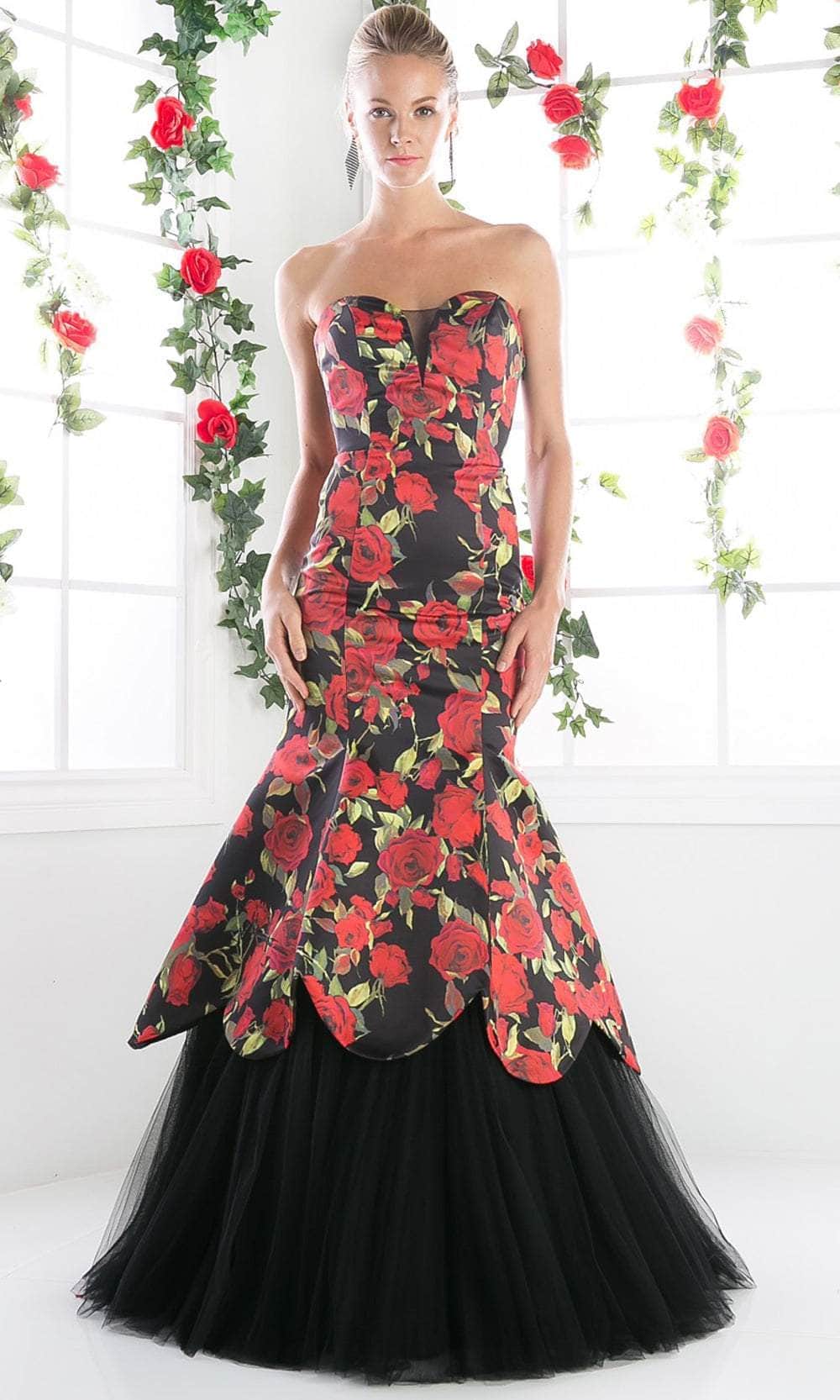 Image of Ladivine CR760 - Floral Printed Strapless Gown