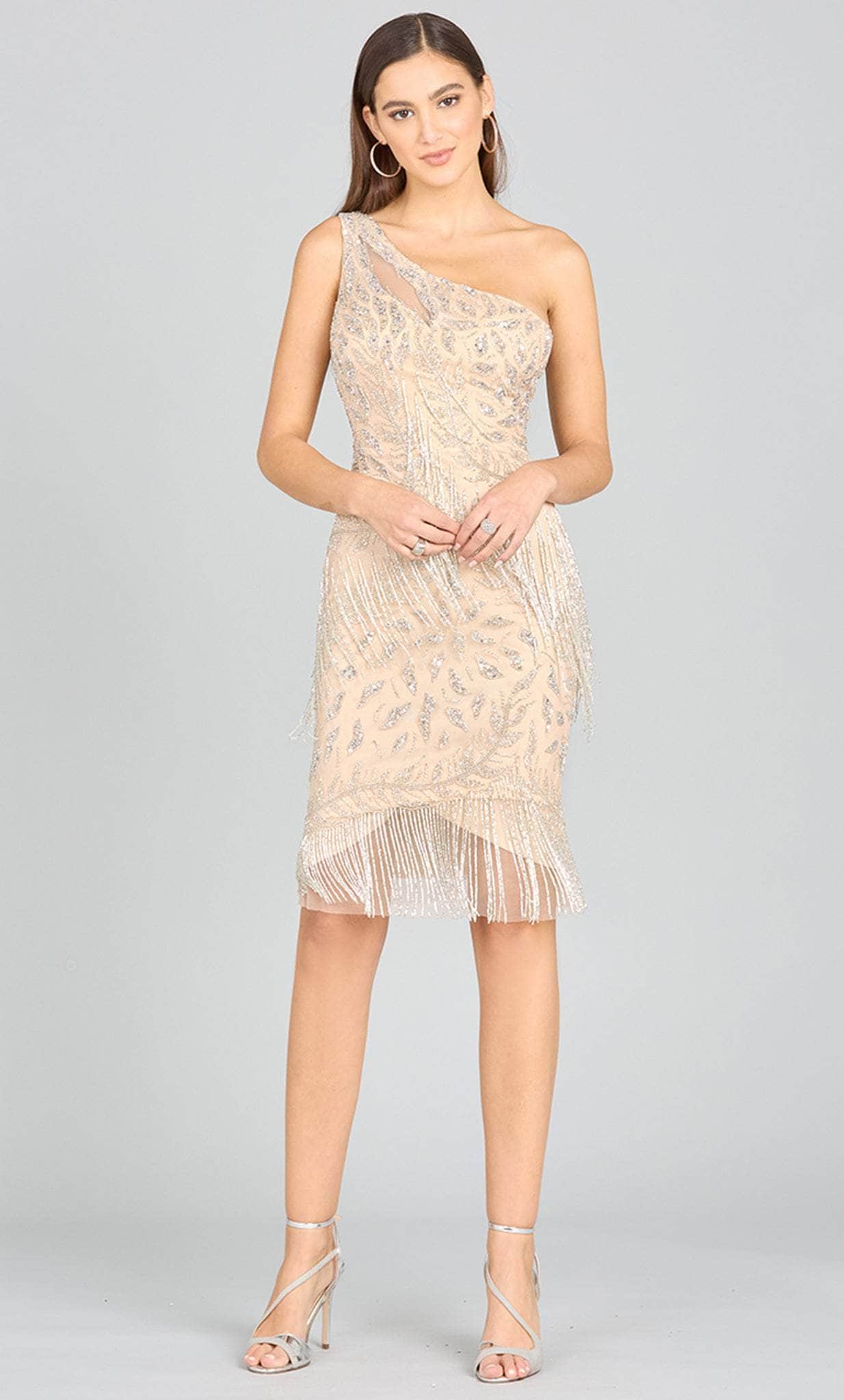 Image of Lara Dresses 29140 - One-Sleeve Bead Fringe Embellished Dress