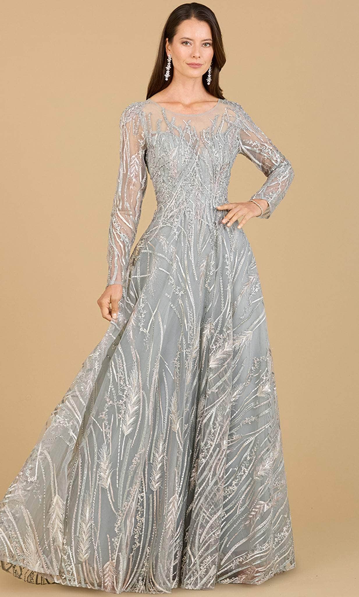 Image of Lara Dresses 29192 - Long Sleeve Illusion Neck Evening Gown