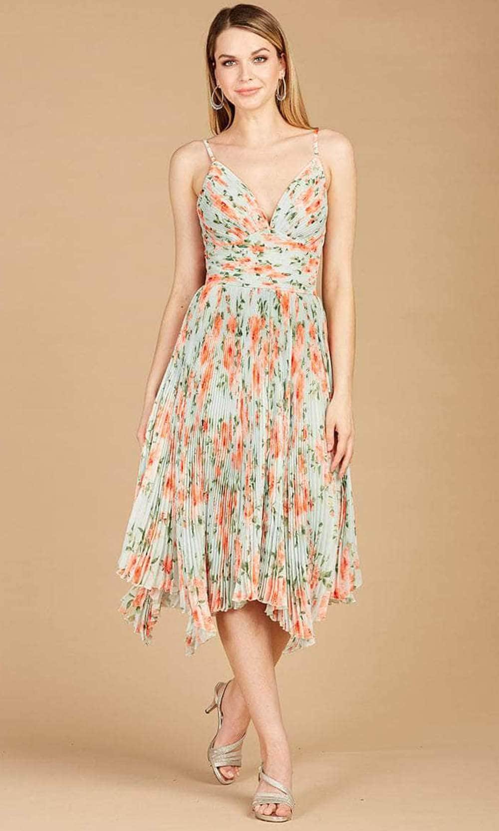 Image of Lara Dresses 29243 - Sleeveless Floral Printed Tea Length Dress