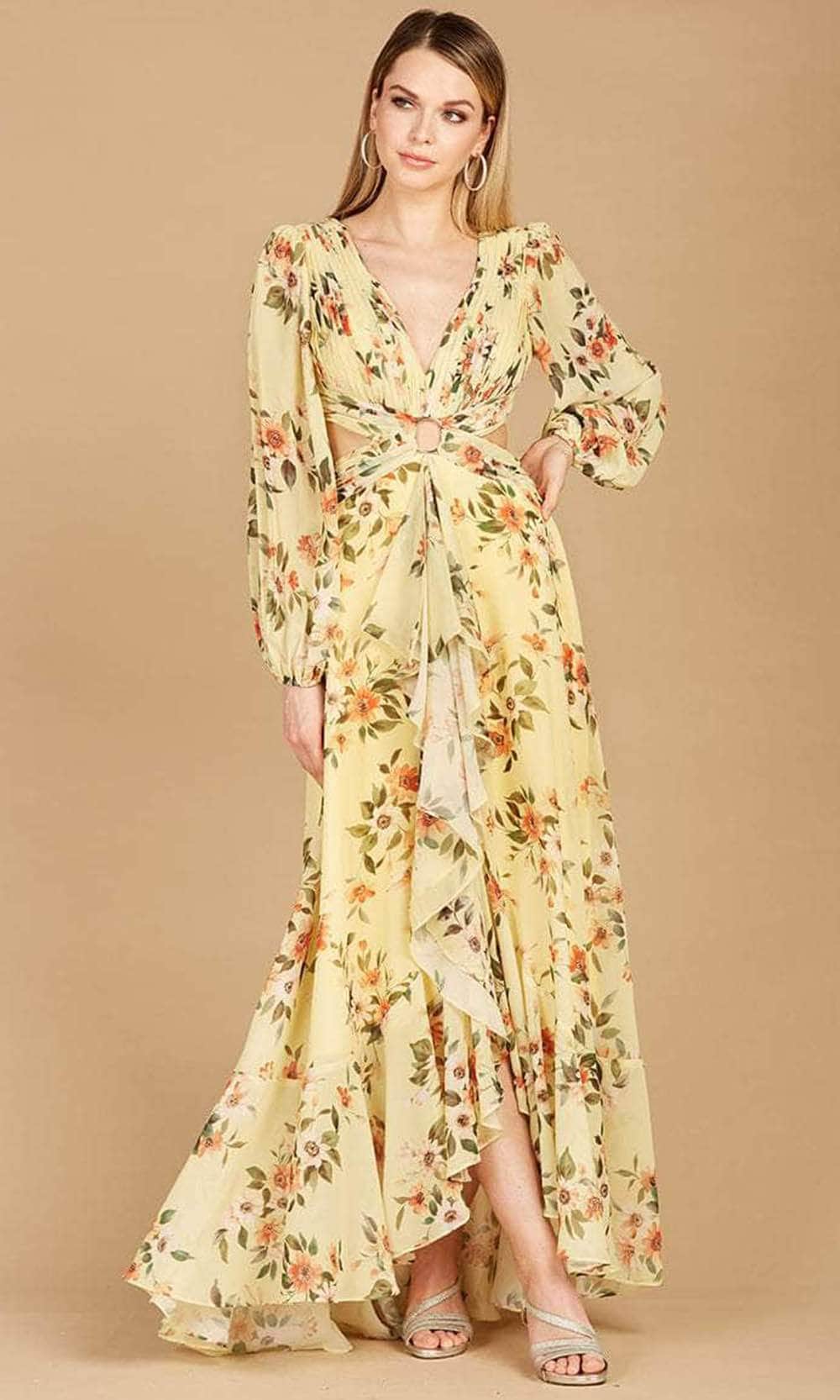 Image of Lara Dresses 29245 - Long Sleeve Floral Printed Long Dress
