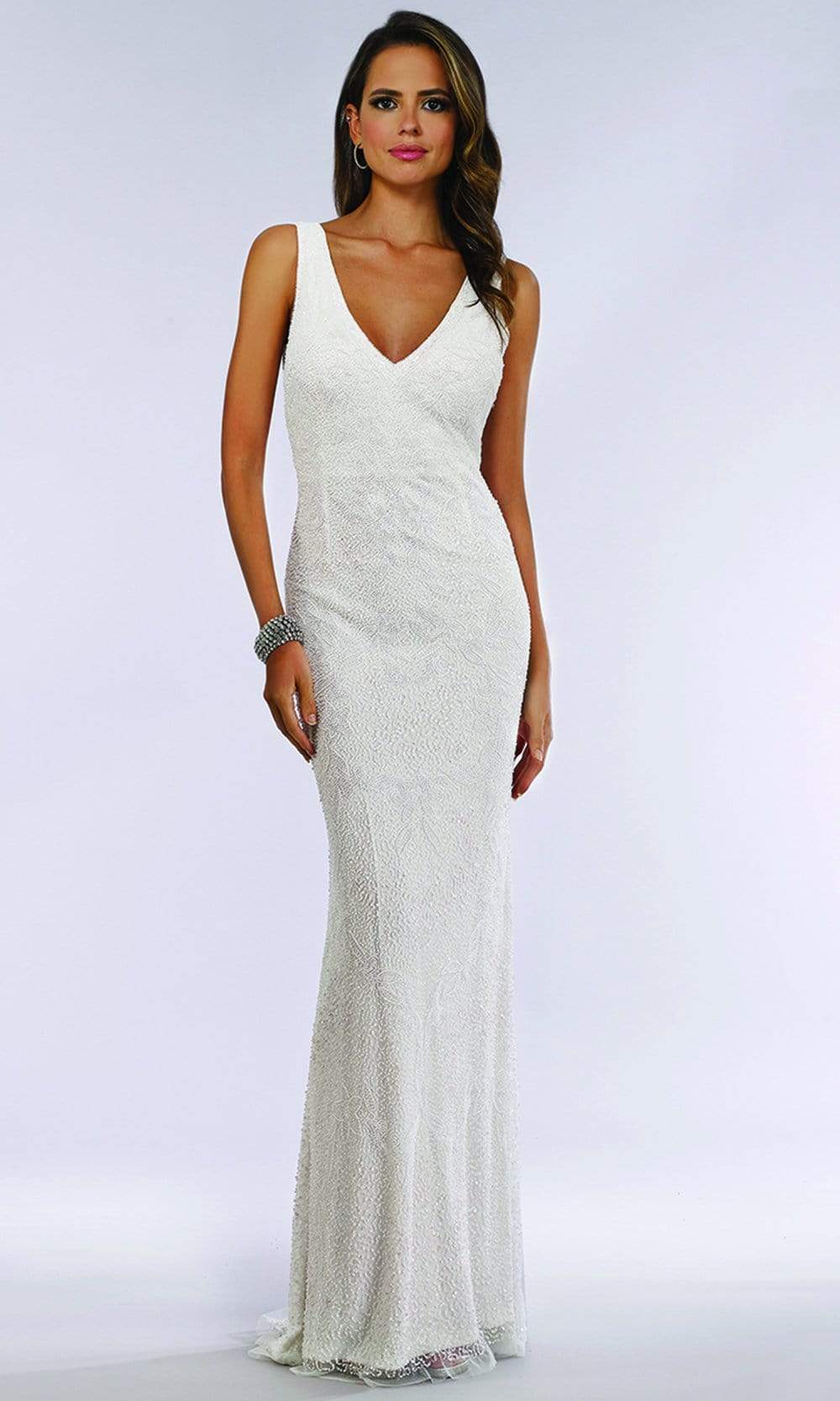 Image of Lara Dresses - 51049 V Neck Sleeveless Sheath Dress