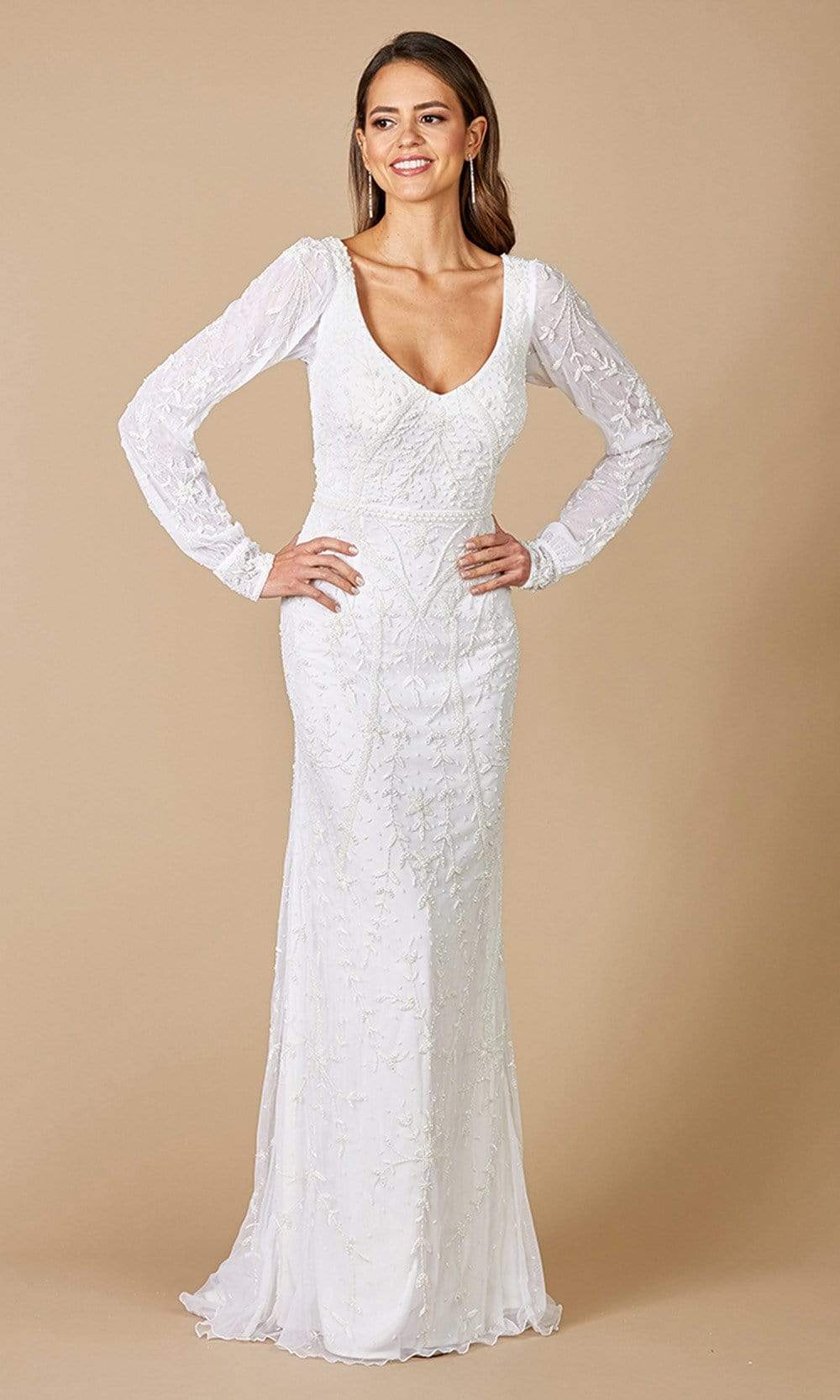 Image of Lara Dresses - 51079 Long Sleeve Adorned Bridal Gown