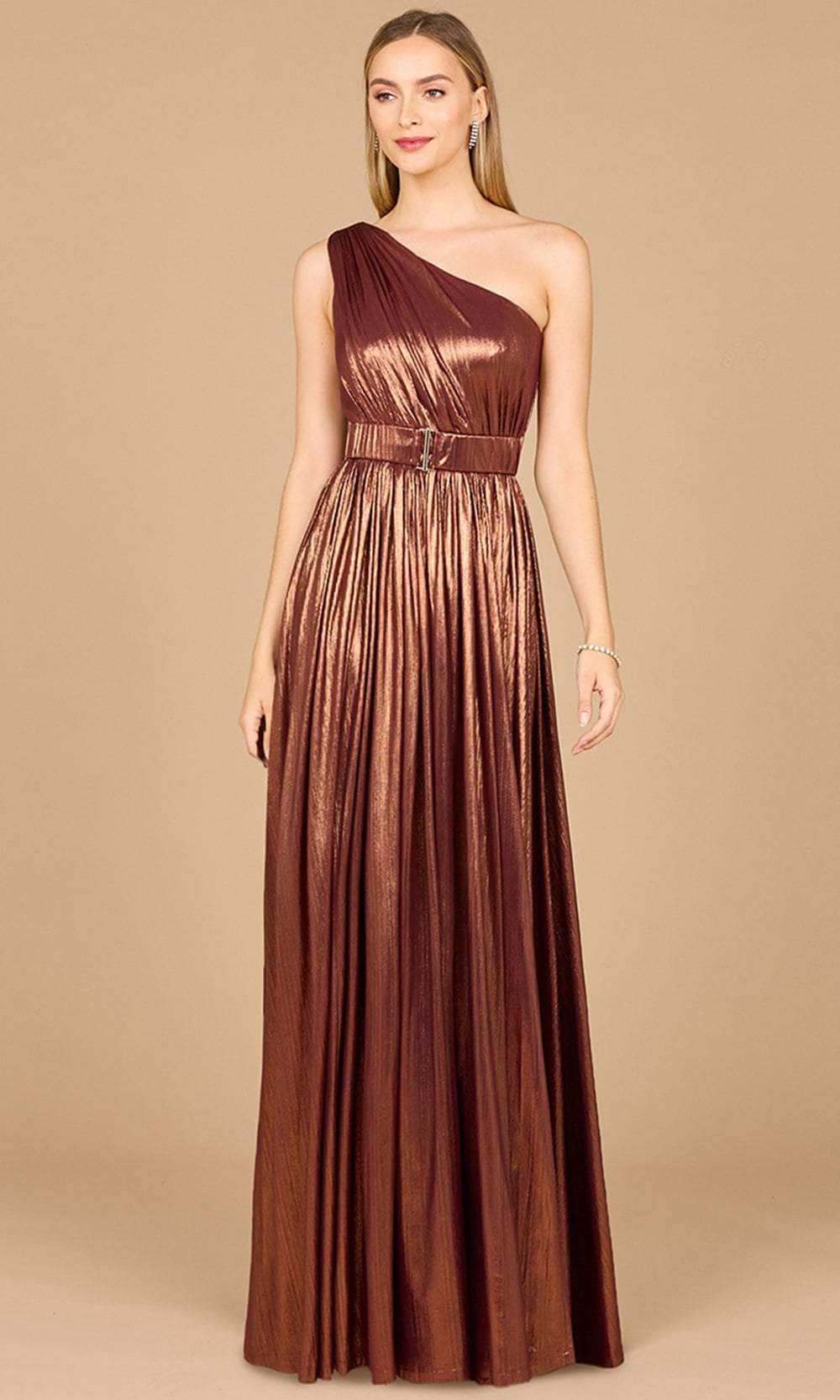 Image of Lara Dresses 8122 - Metallic One Shoulder Evening Gown