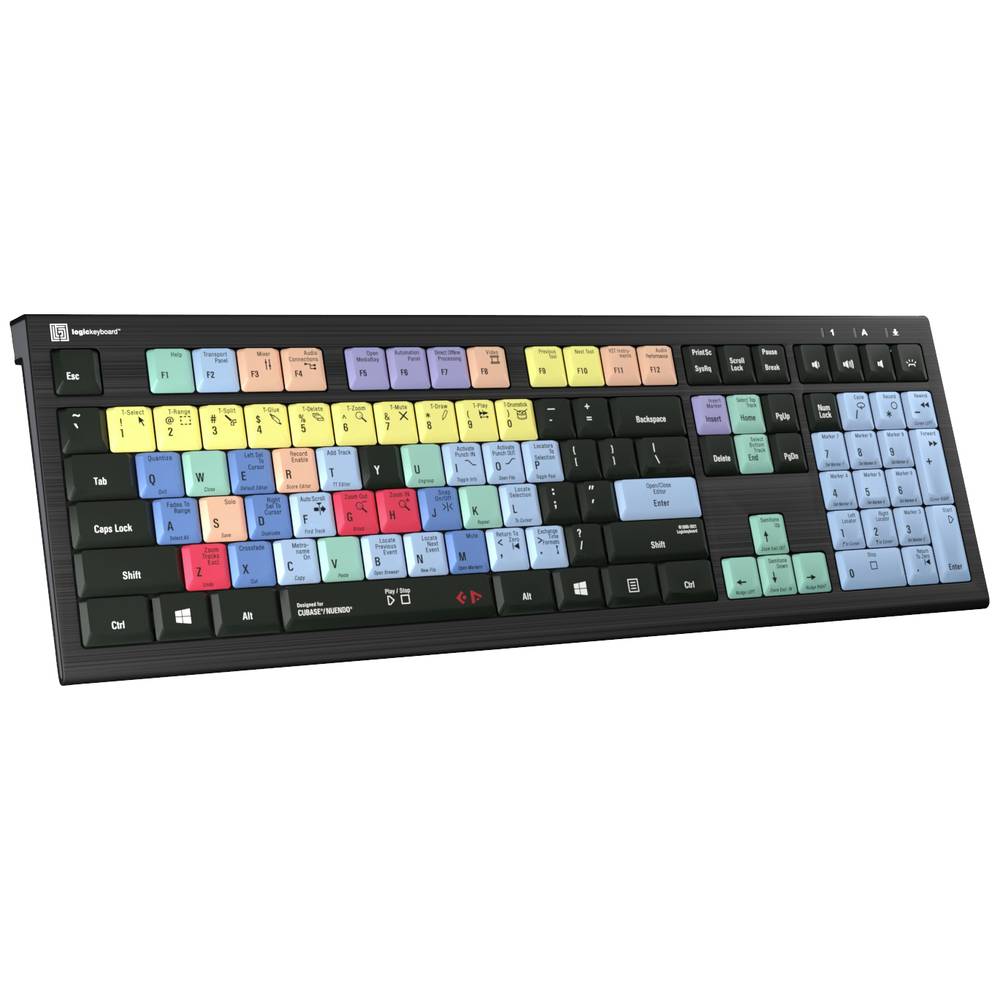 Image of Logickeyboard Cubase/Nuendo Astra 2 Corded Keyboard German QWERTZ Black Multimedia buttons USB hub Quiet keypad