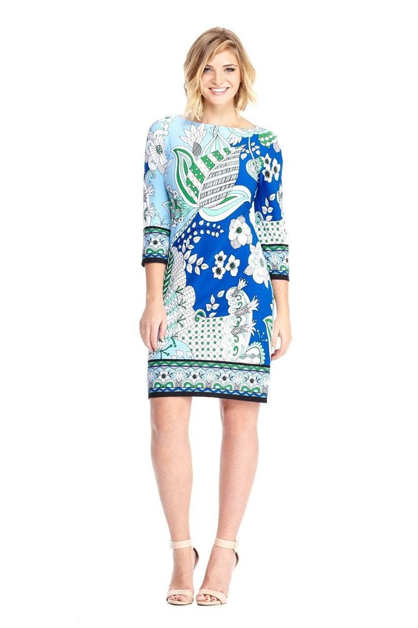 Image of London Times - T2599MJC Quarter Sleeve Abstract Floral Dress