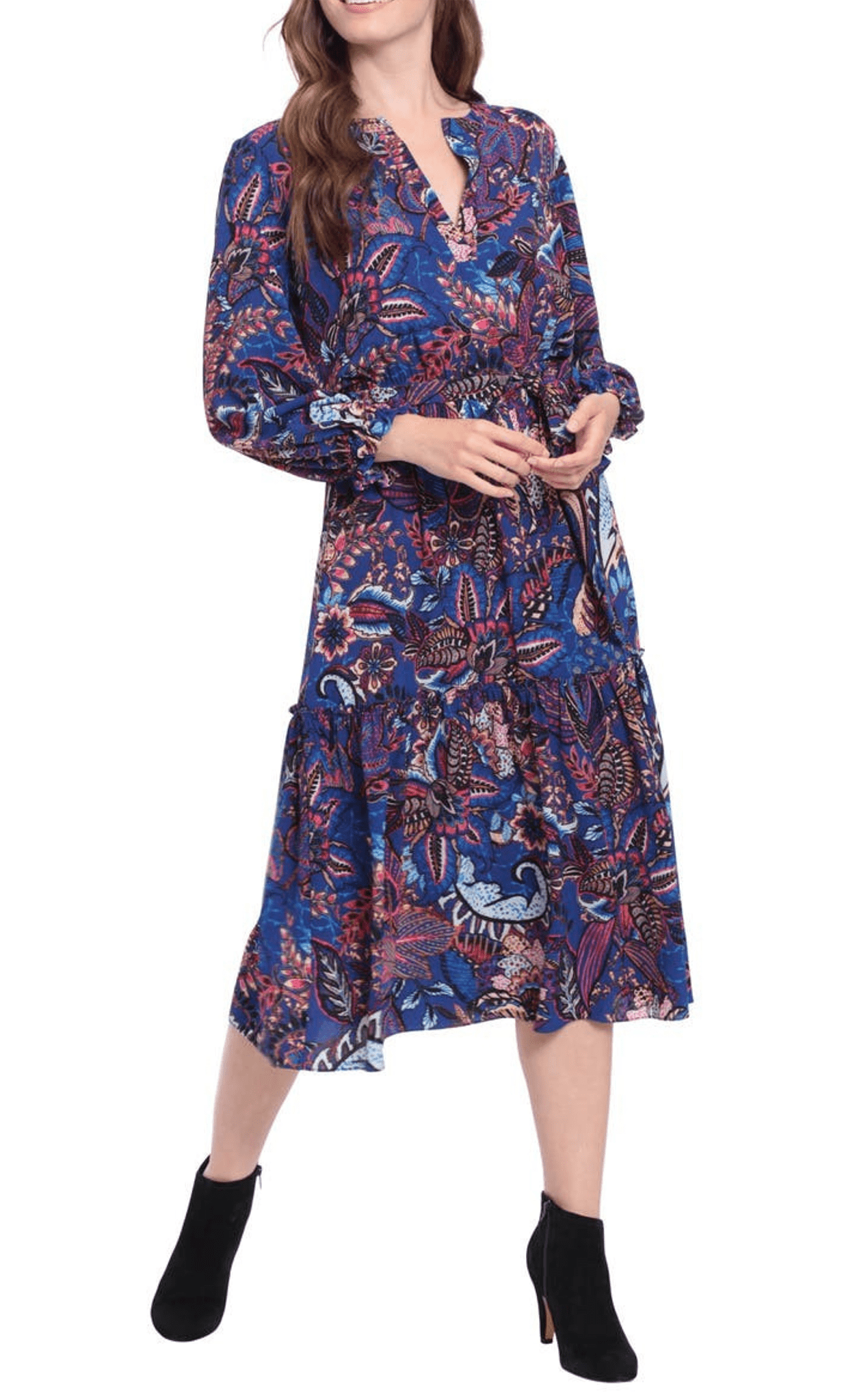 Image of London Times T6378M - Printed Flowy Midi Dress