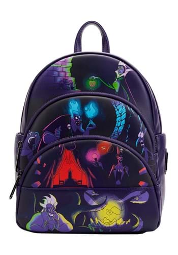 Image of Loungefly Disney Villains Triple Pocket Glow in the Dark Loungefly Mini Backpack