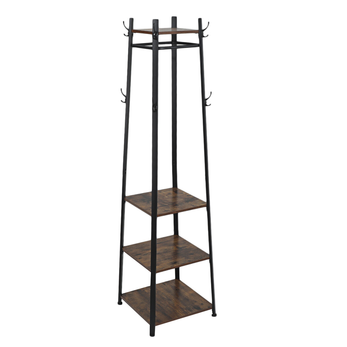 Image of Lusimo Coat Rack Clothes With 4 Tier Storage Shelves Hanger Wooden Living Room Home