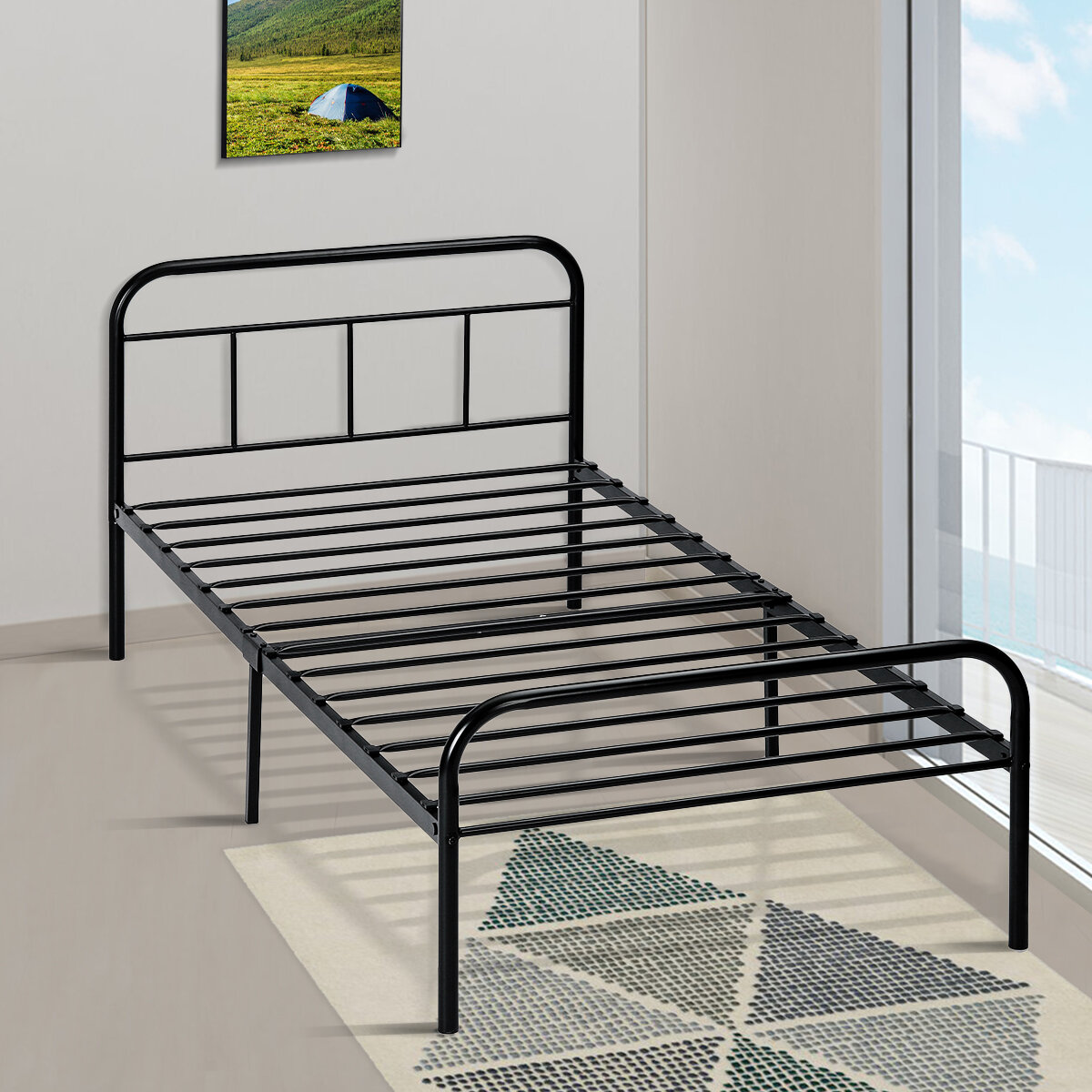 Image of Lusimo Twin Size Bed Frame Foldable Black MetalPlatform Bed FrameMax Bearing 300KG 776''x394''x323''