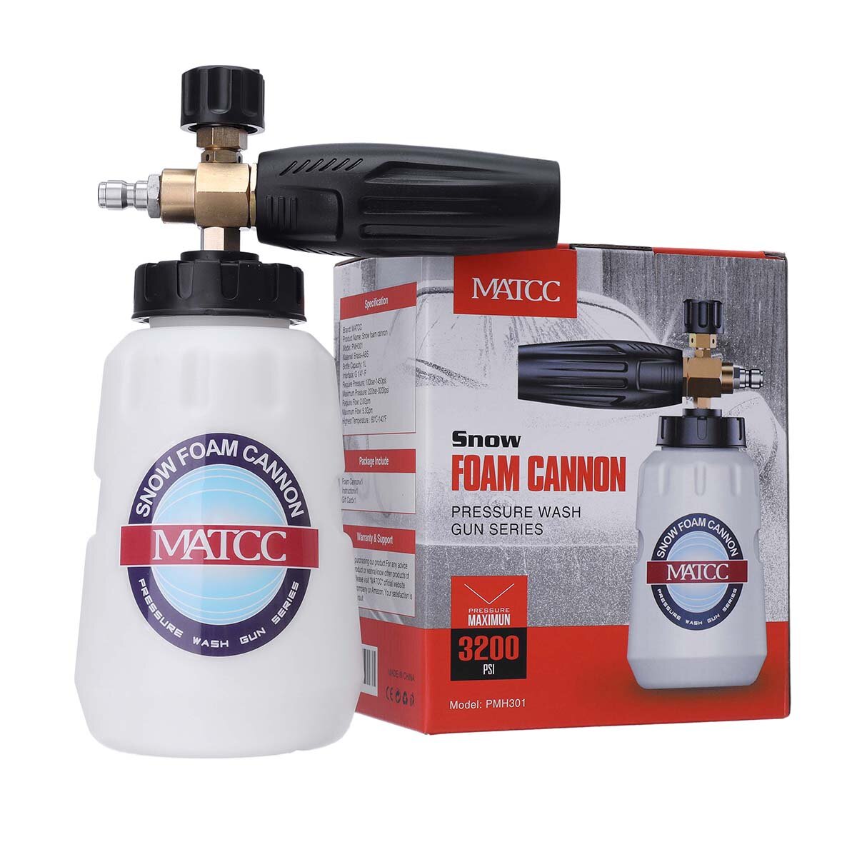 Image of MATCC Upgrade Adjustable Foam Lance Large Bottle Mouth Pressure Washer Jet Wash with 1/4'' Quick Connector