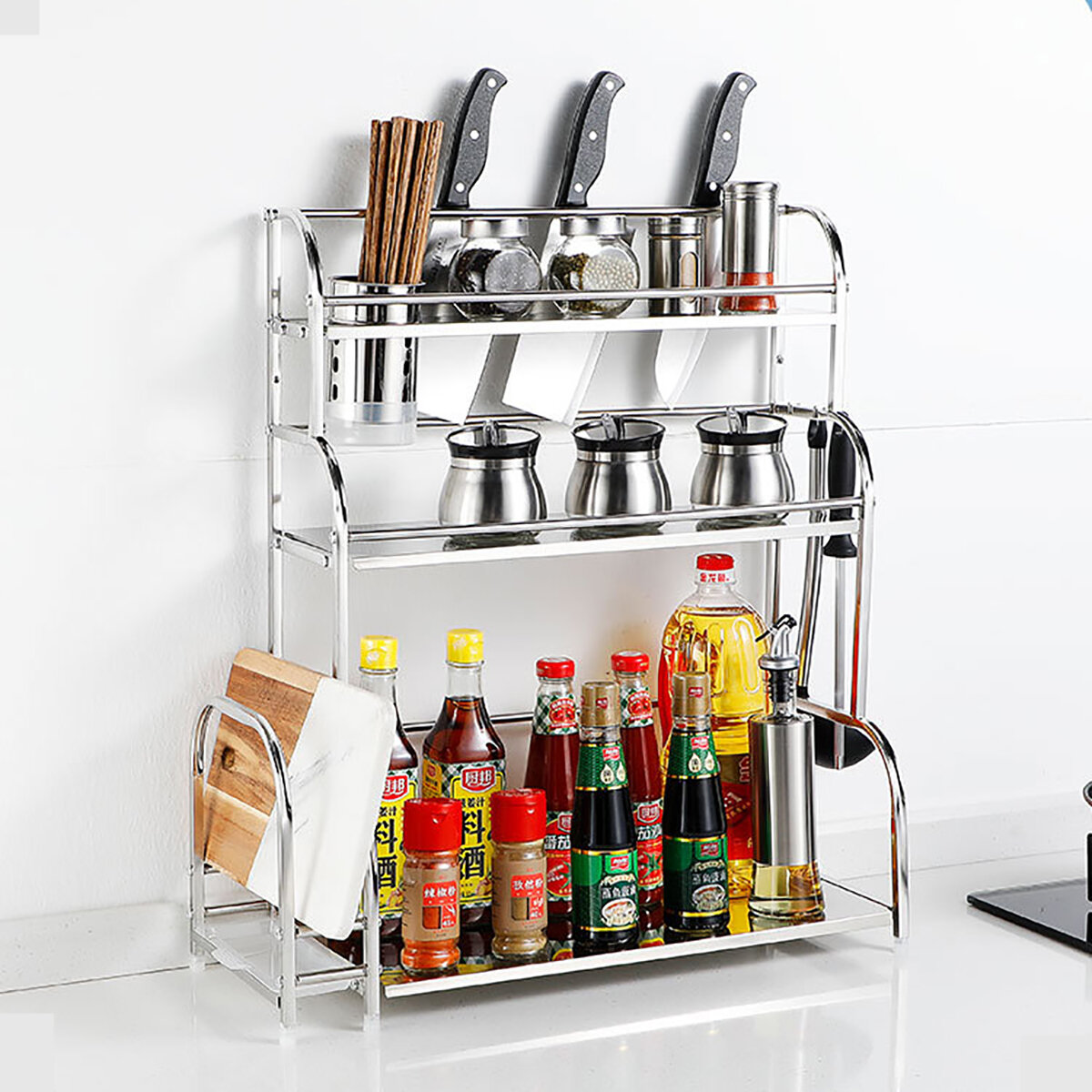 Image of MENGYU MY-CF001 Kitchen Spice Rack Countertop Organizer Storage Shelf Standing Rack 3 Tier