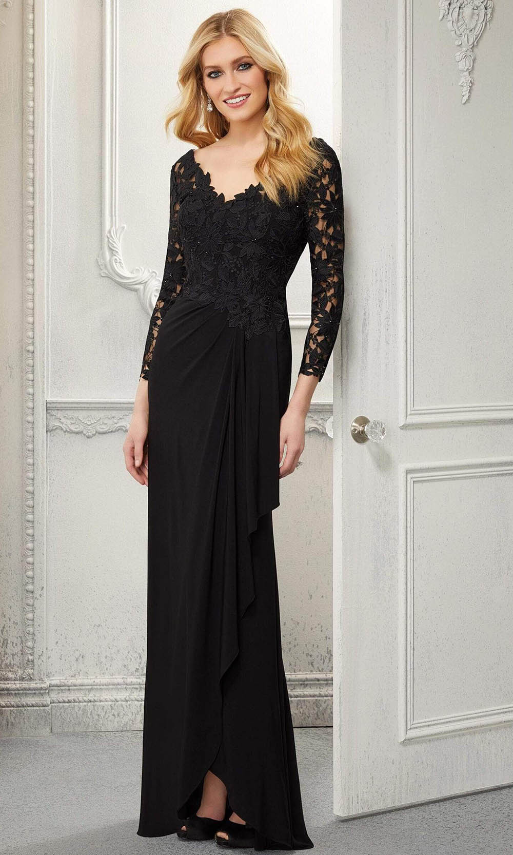 Image of MGNY By Mori Lee - 72418 V-Neck Sheath Evening Dress