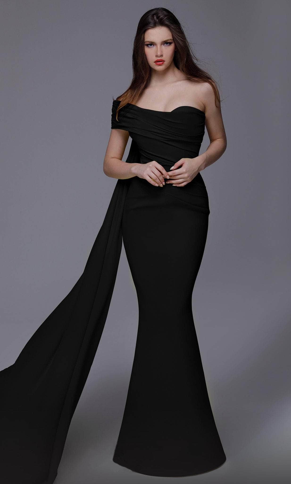 Image of MNM Couture 2718 - Ruched One Shoulder Evening Gown