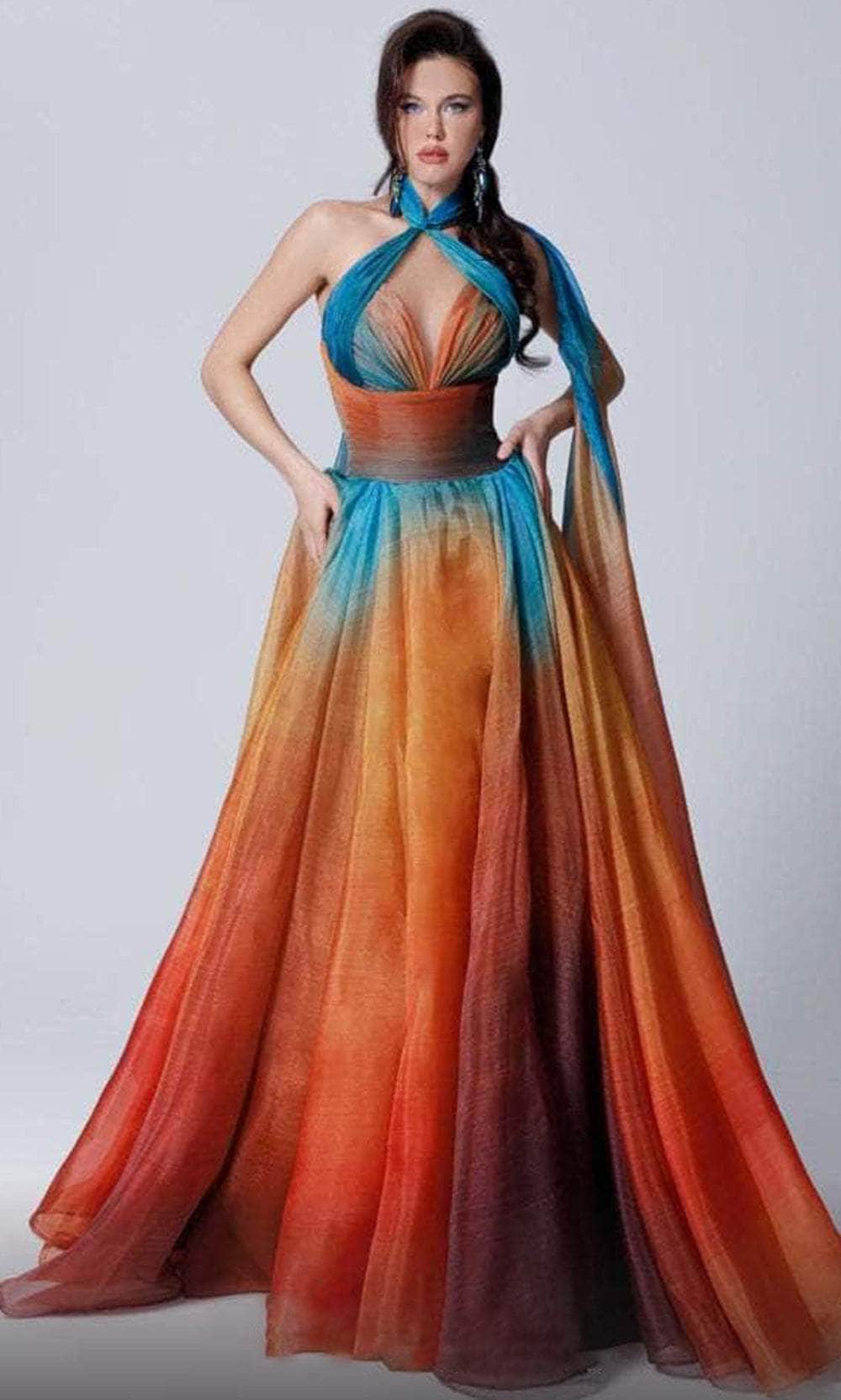Image of MNM Couture 2721A - Sleeveless Halter Neck Long Dress