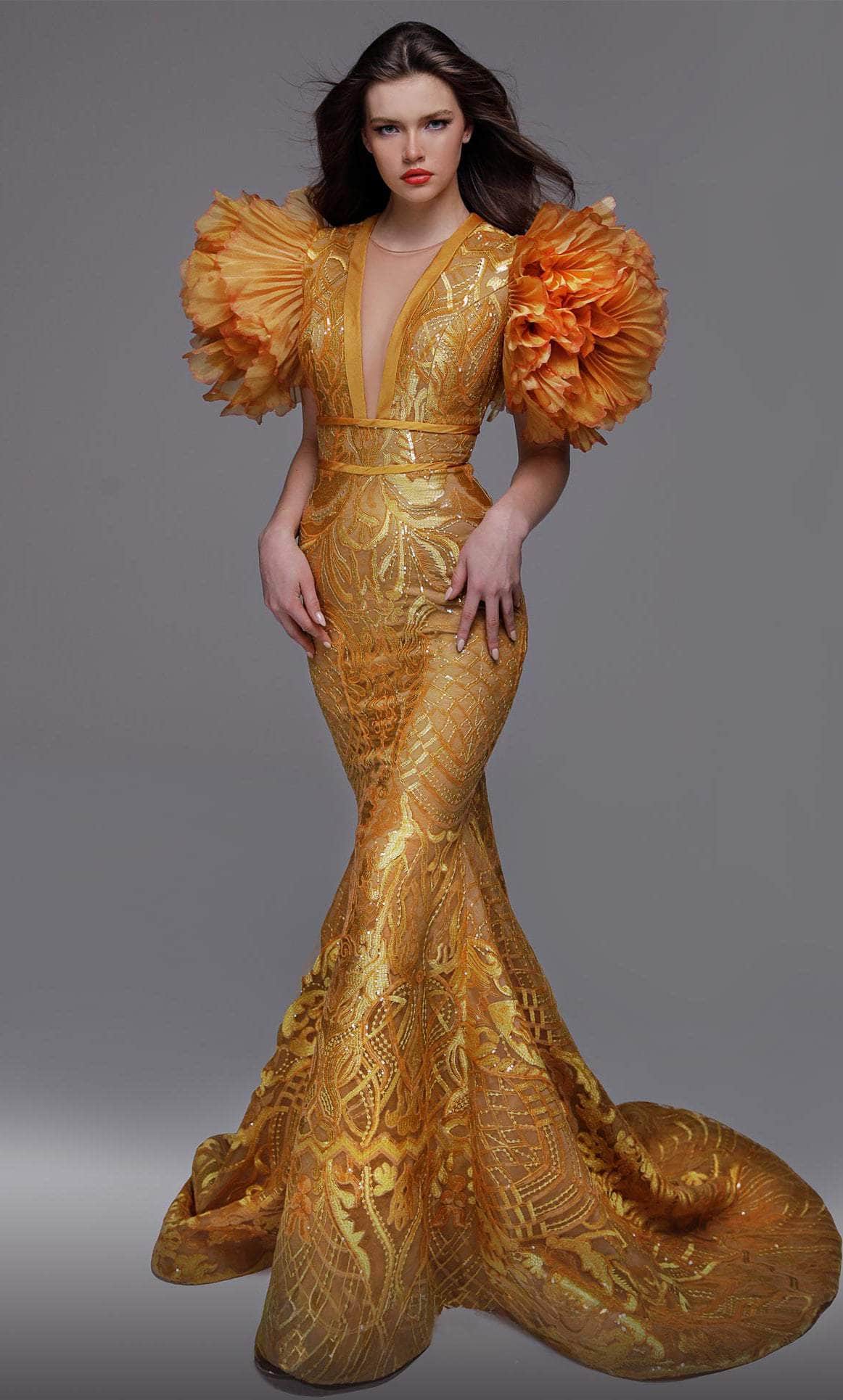 Image of MNM Couture 2732 - Ruffled Sleeves Mermaid Dress