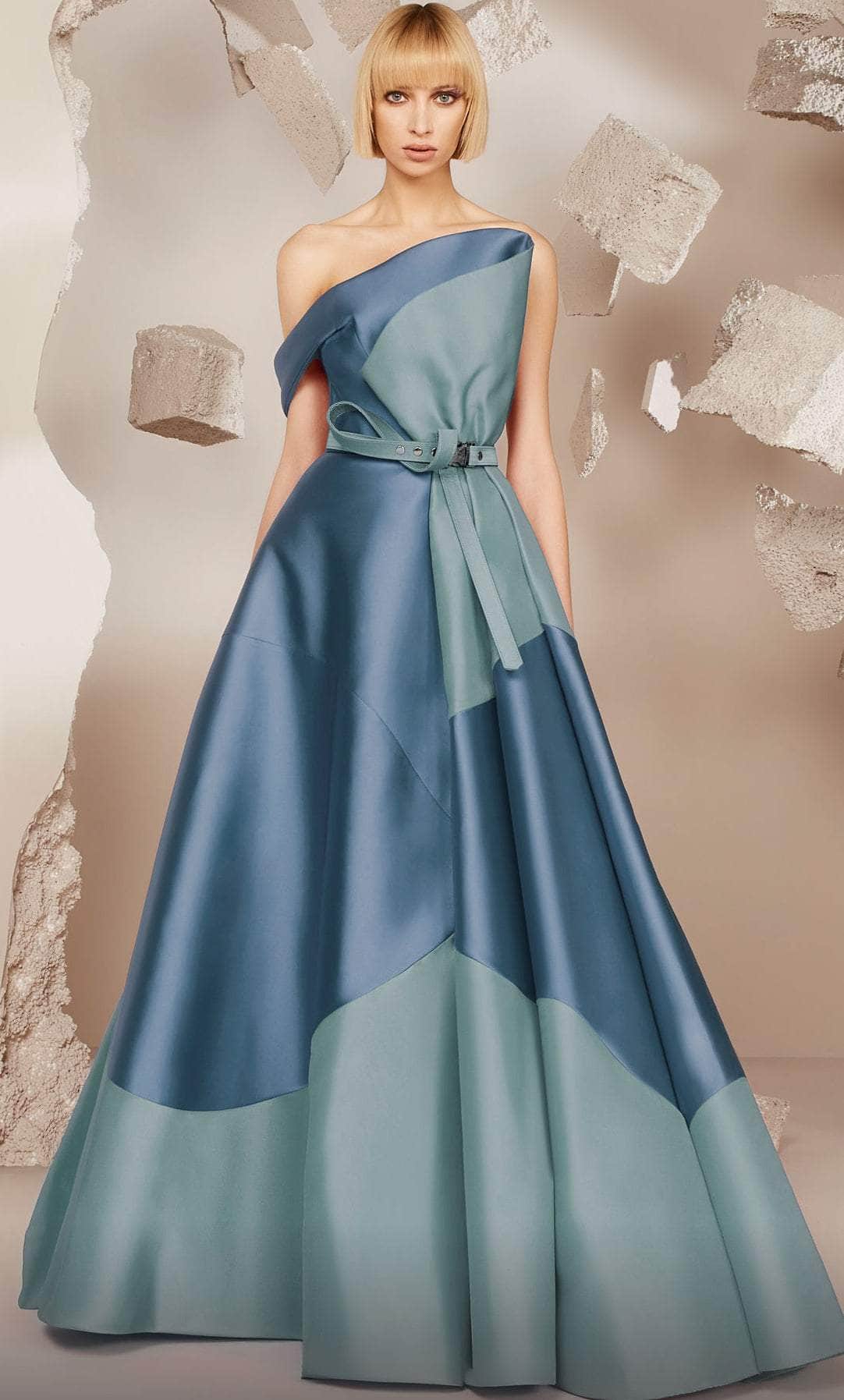 Image of MNM Couture E0014 - Pleated Asymmetric Neck Evening Gown