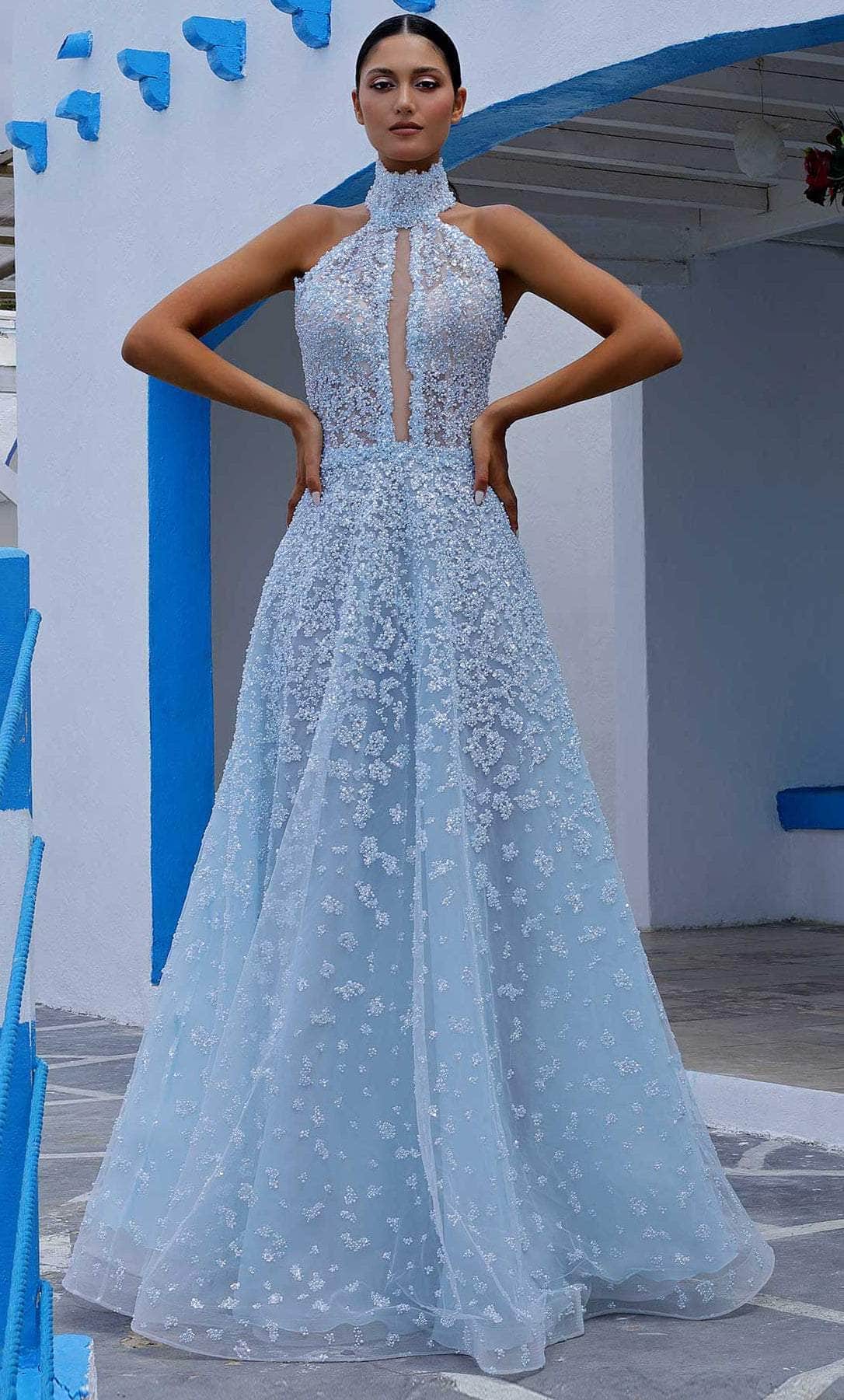 Image of MNM Couture K3997 - High-Neck Beaded Prom Gown