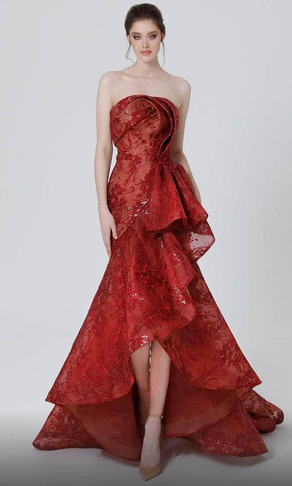 Image of MNM Couture N0468 - Applique High Low Evening Dress