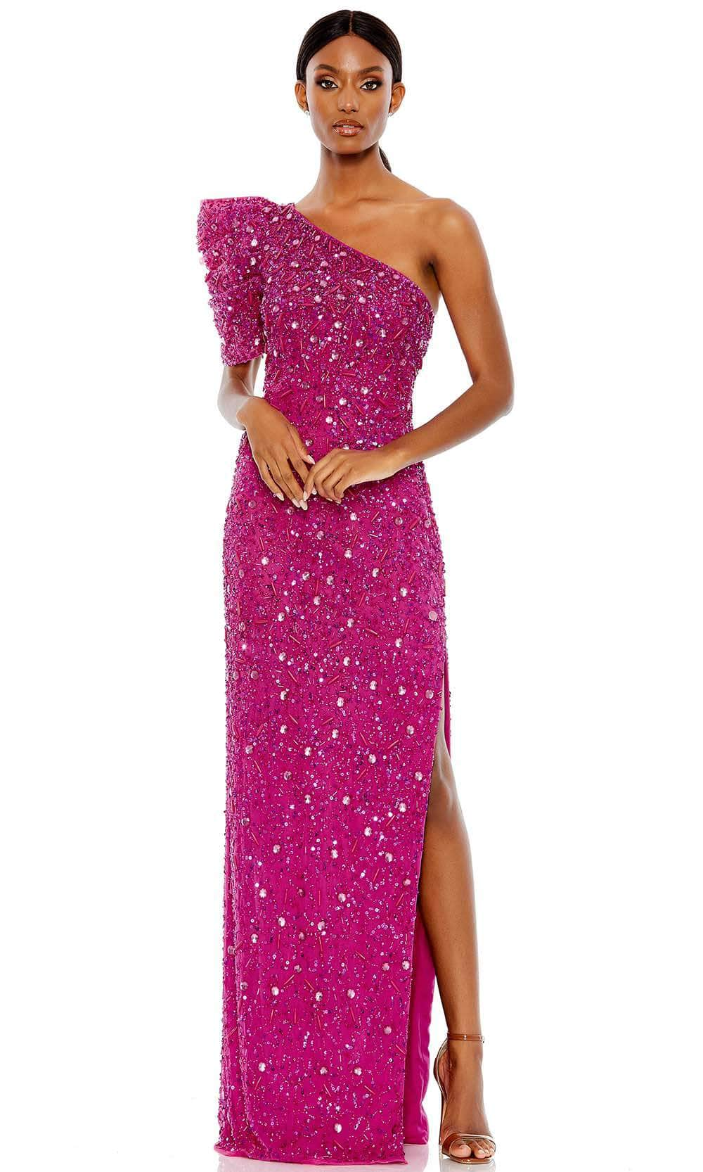 Image of Mac Duggal 10912 - Puff Sleeves Bead Embellished Long Dress