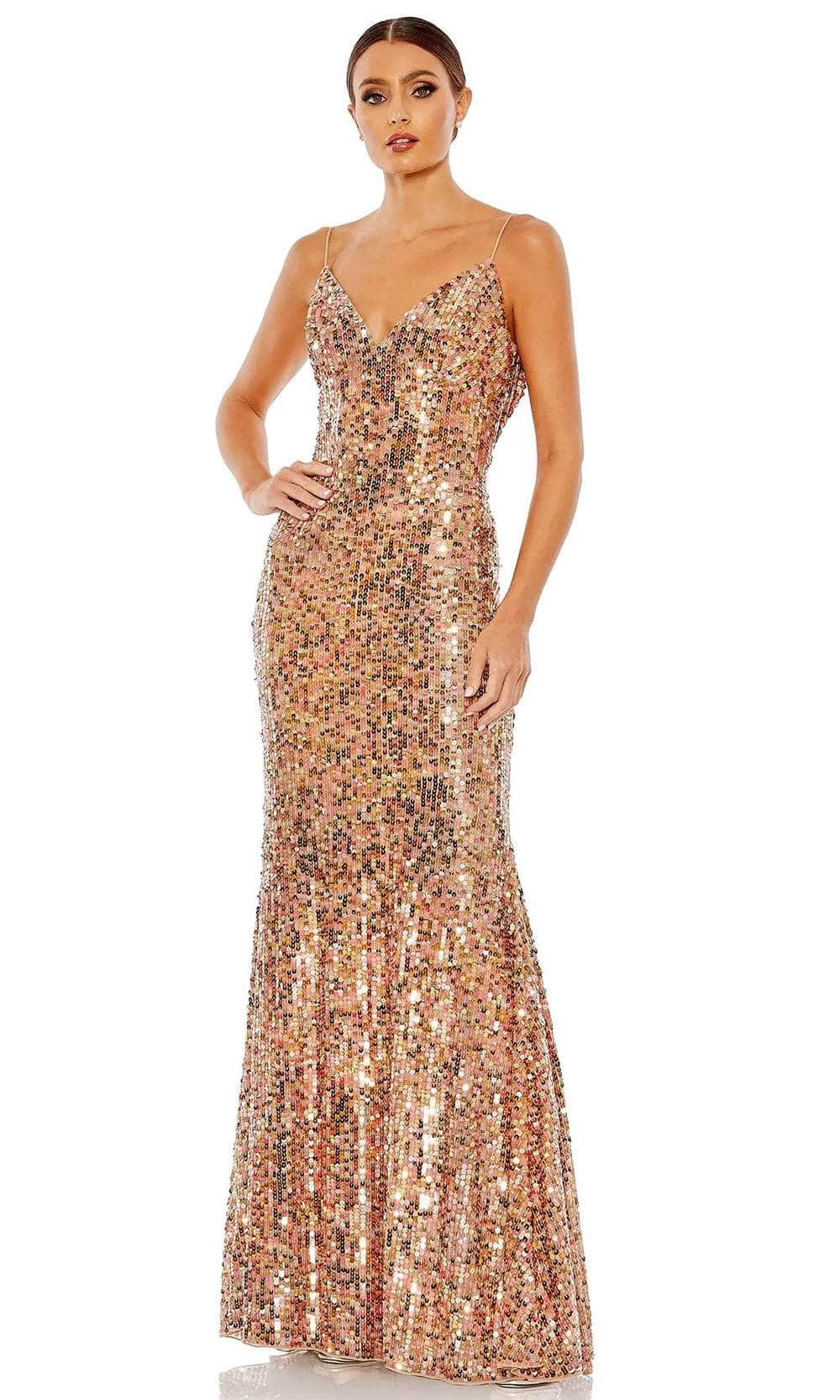 Image of Mac Duggal 10929 - Sequined Cowl Back Sheath Dress