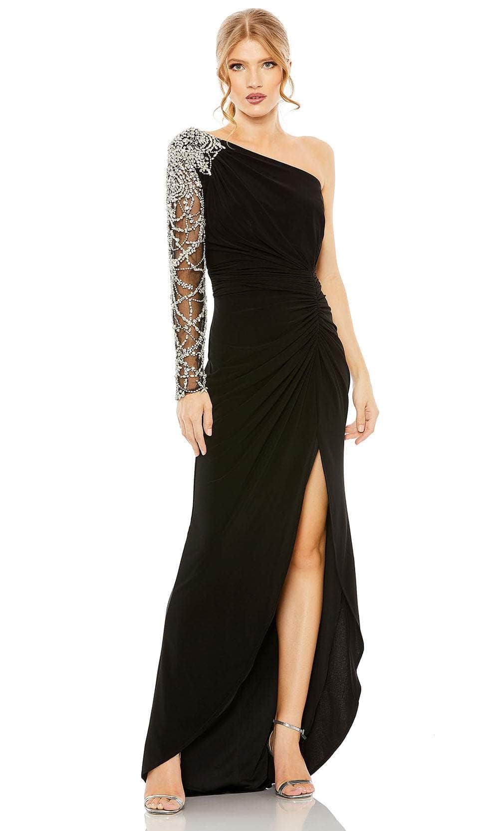 Image of Mac Duggal 2215 - Rhinestone Sheer Sleeve Evening Gown