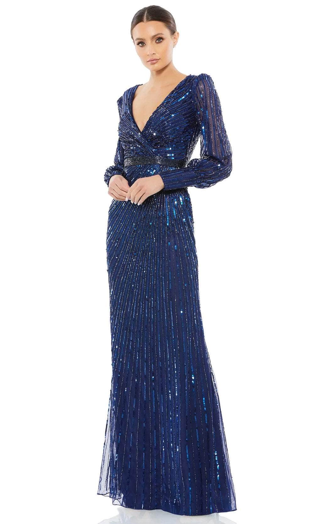 Image of Mac Duggal 5501 - Long Sleeve Sequin Evening Gown