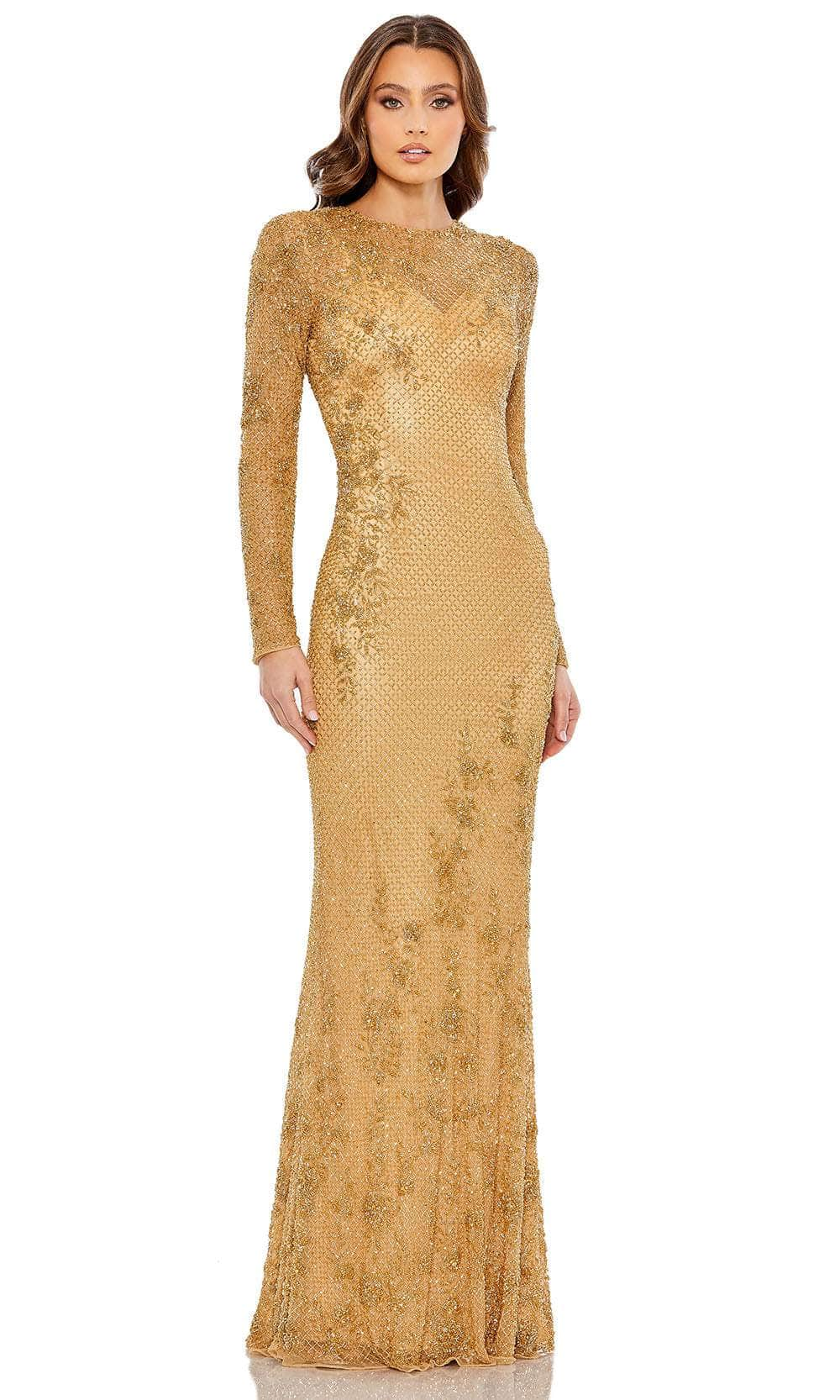 Image of Mac Duggal 5504 - Beaded Lattice Sheath Evening Gown