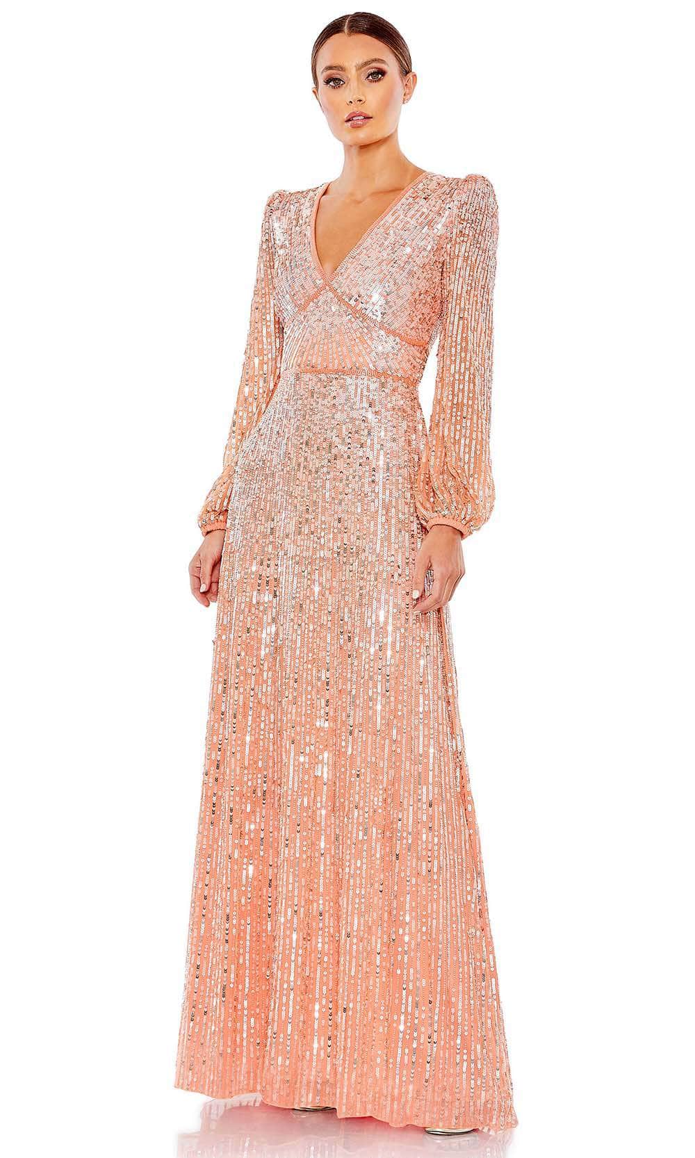Image of Mac Duggal 5643 - Puff Sleeved Sequin Evening Gown