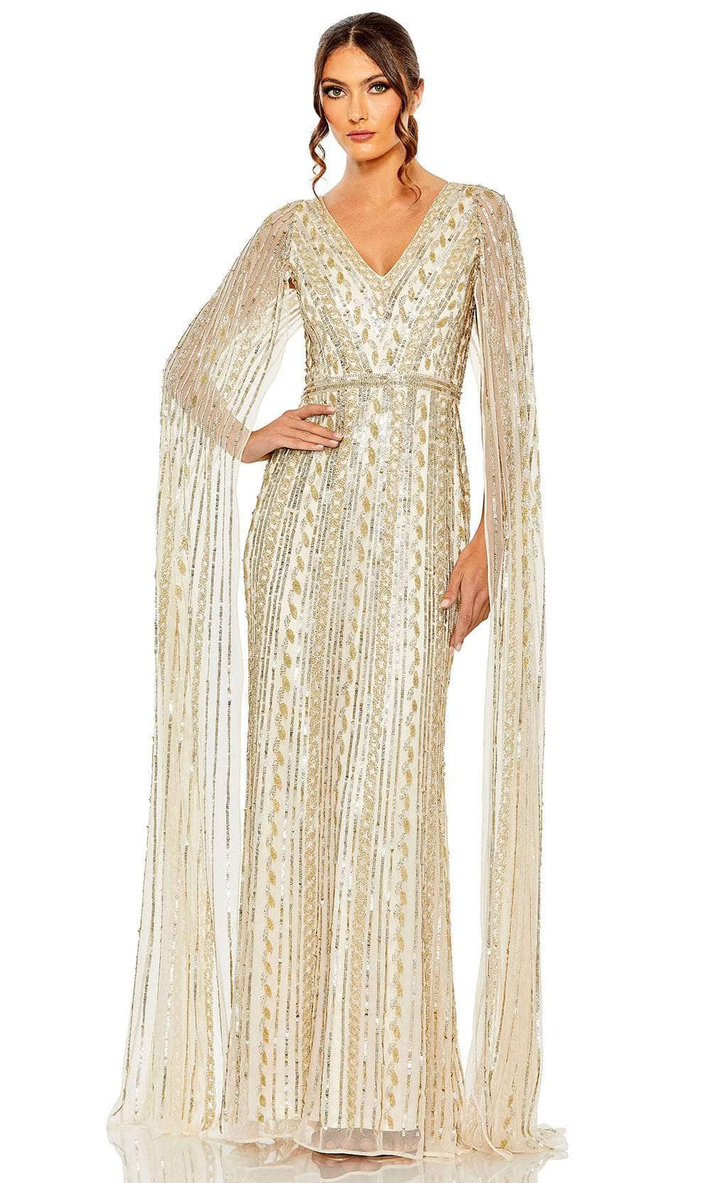 Image of Mac Duggal 5915 - Cape Sleeve Beaded Evening Dress