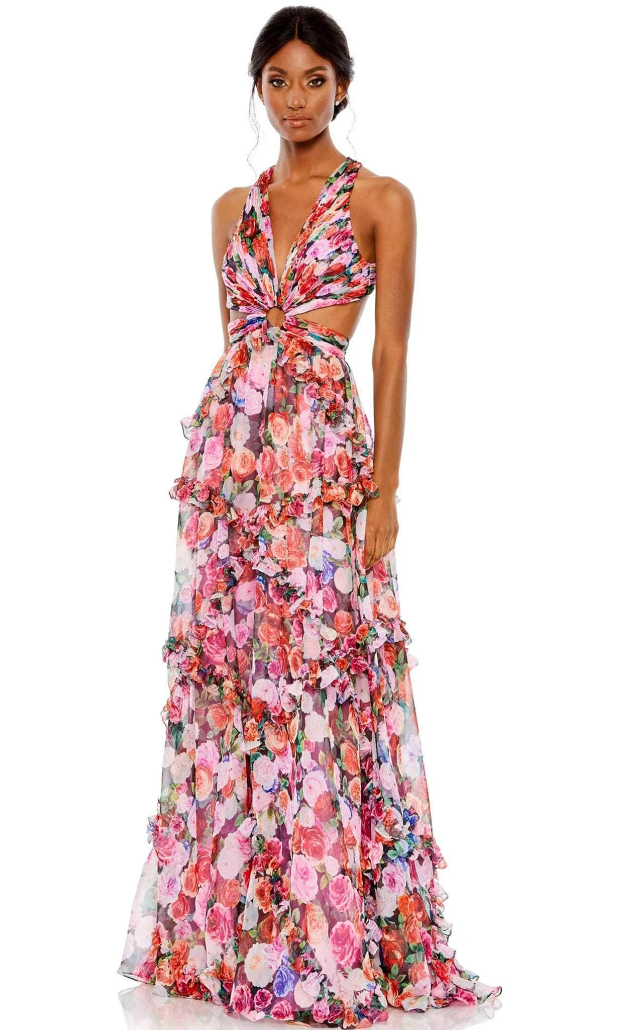 Image of Mac Duggal 68076 - Floral Printed Crossed Back Long Dress