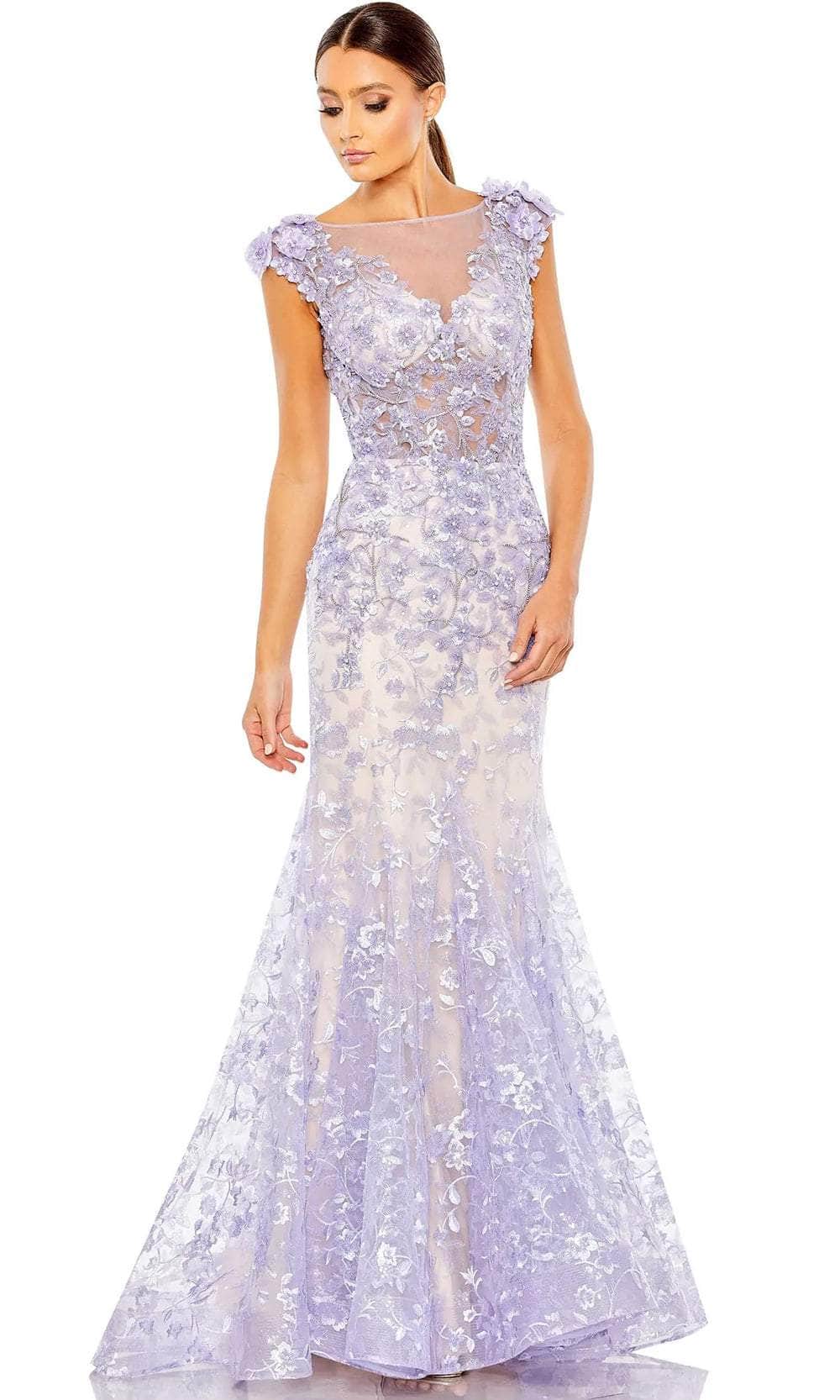 Image of Mac Duggal 79357 - Floral Appliqued Illusion Trumpet Gown