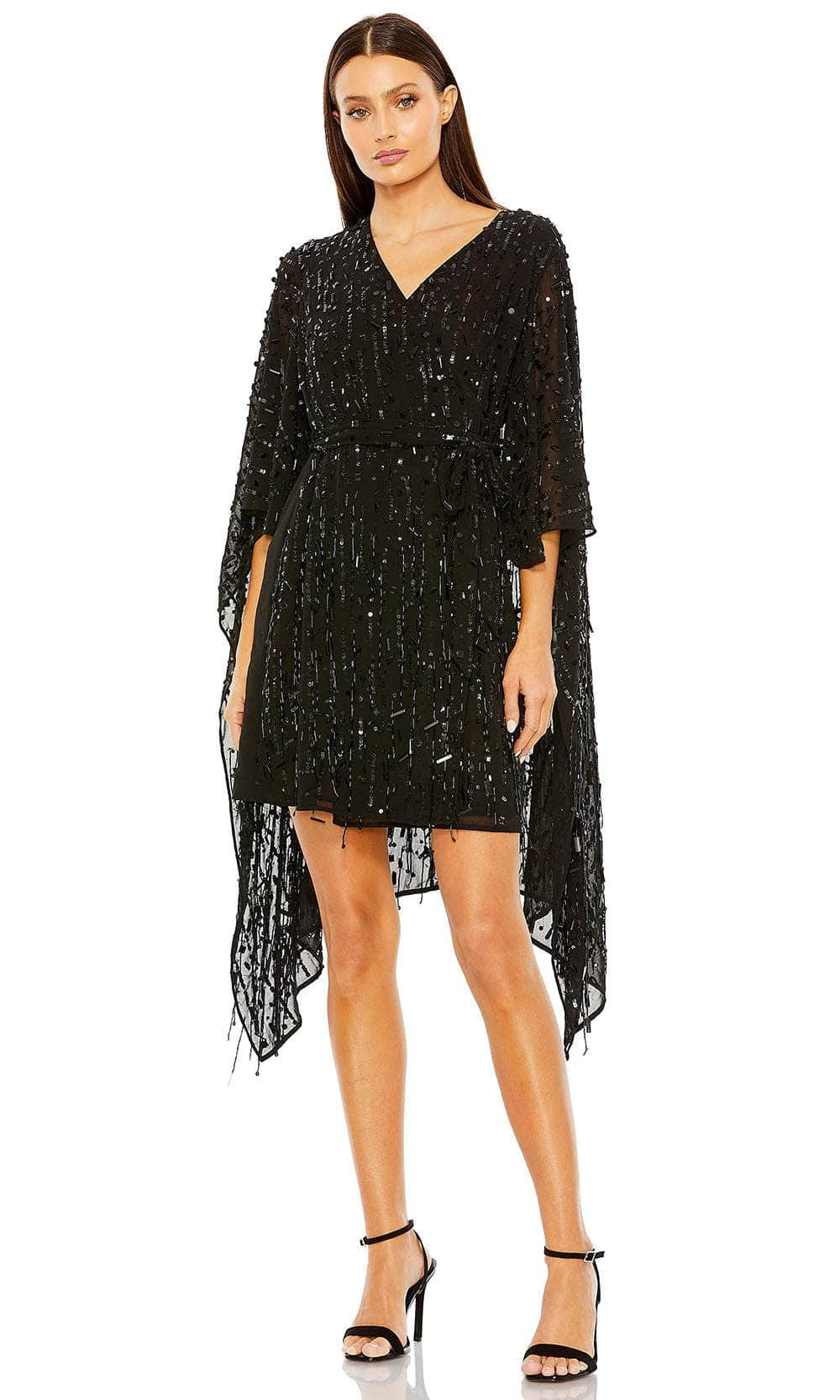 Image of Mac Duggal 94044 - Beads and Sequin Embellished Cape Sleeve Prom Dress