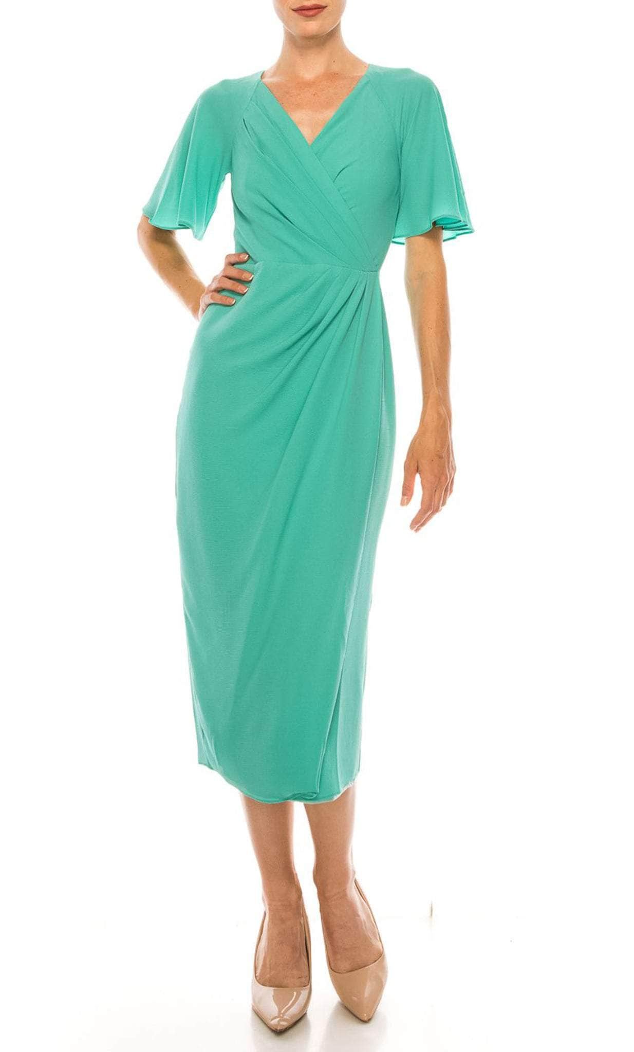 Image of Maggy London G4077M - V-Neck Tea Length Formal Dress