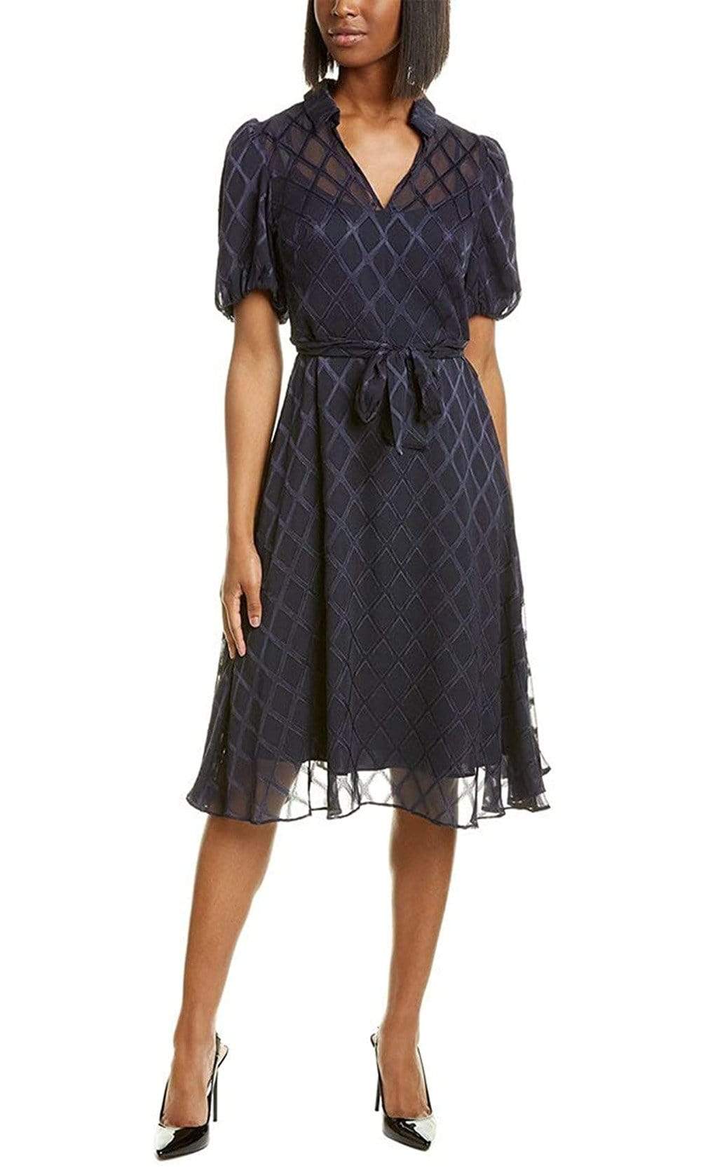 Image of Maggy London - G4451M Puff Sleeve Textured Chiffon A-Line Dress