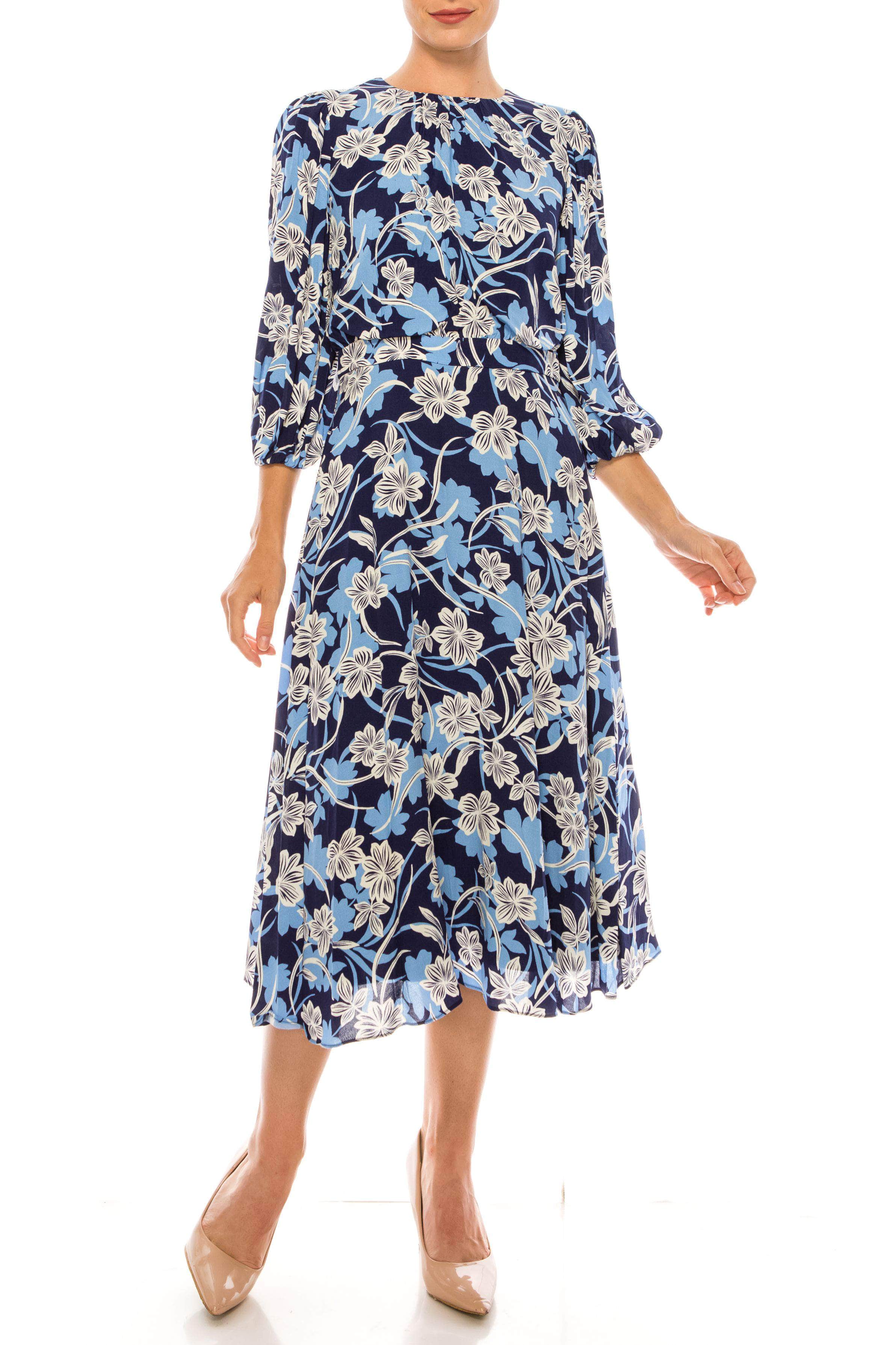 Image of Maggy London G4785M - Long Sleeve Floral Day Dress