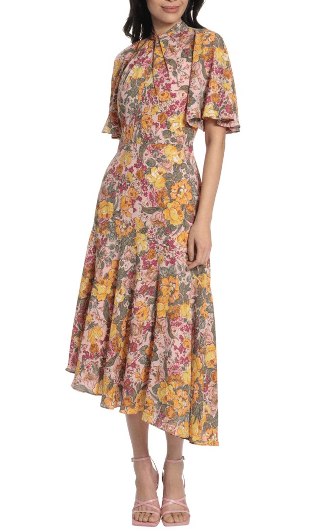 Image of Maggy London G5242M - Asymmetrical Floral A-line Dress