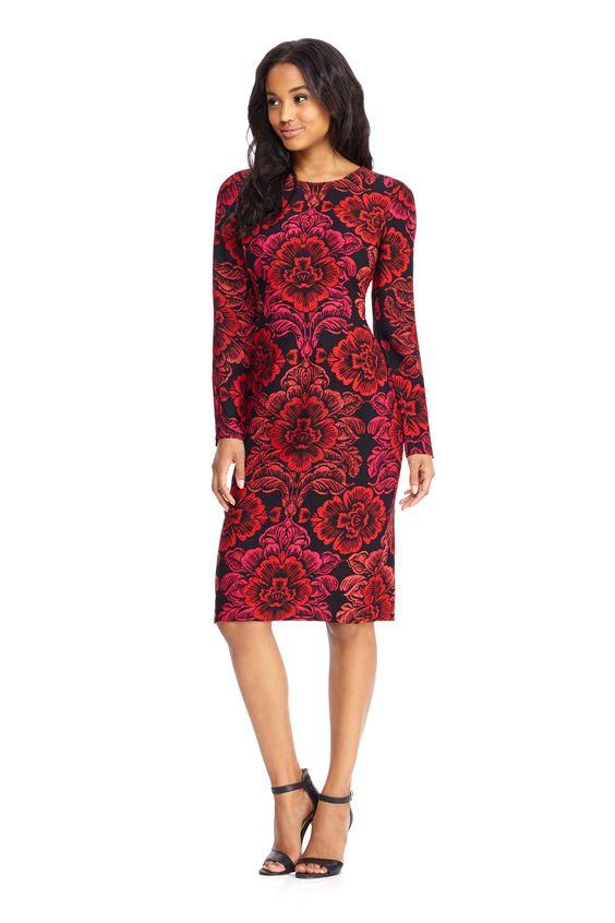 Image of Maggy London - GSF03M Long Sleeve Floral Print Crepe Dress