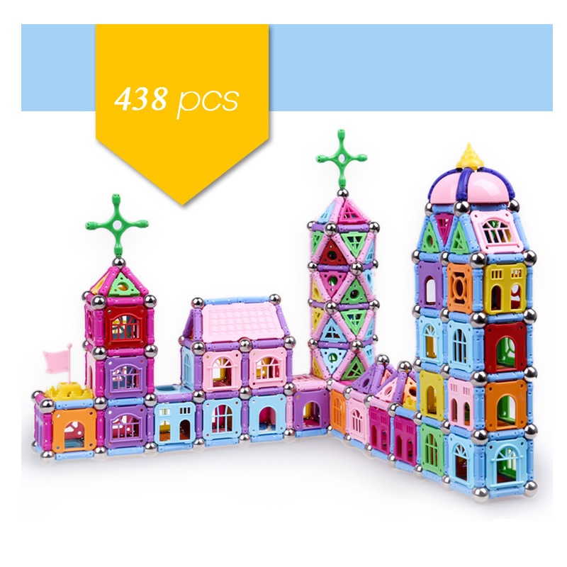 Image of Magnetic building block 438PCS kids educational puzzle toys children palace construction assembly magnetic rod Christmas gifts