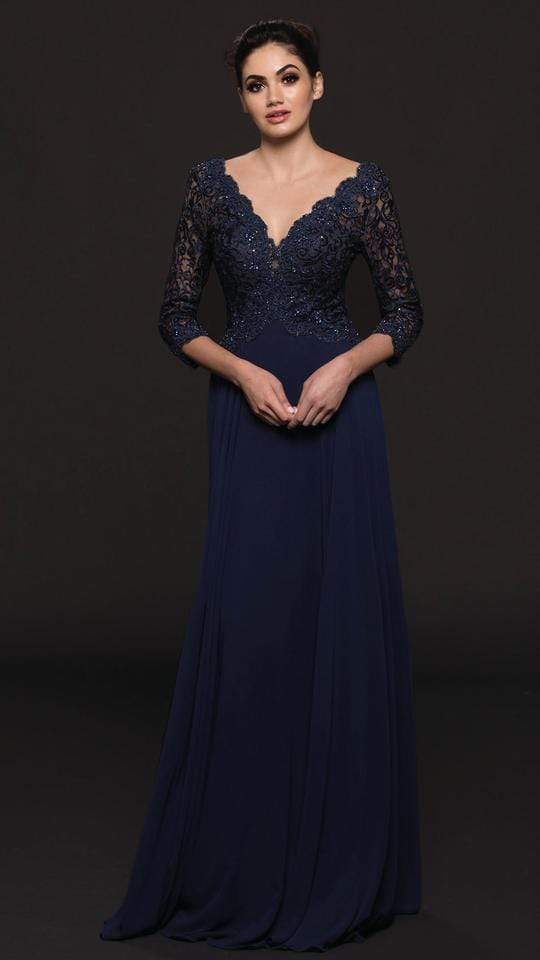 Image of Marsoni by Colors - M225 Quarter Sleeve Scalloped Lace Gown