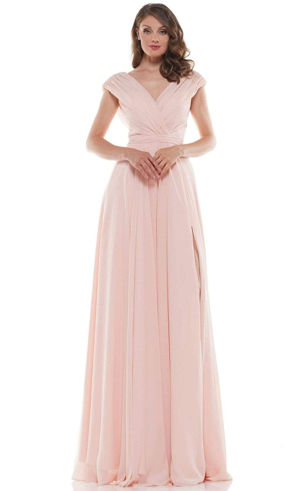Image of Marsoni by Colors - M251 Gathered V Neck Off Shoulder A-Line Gown